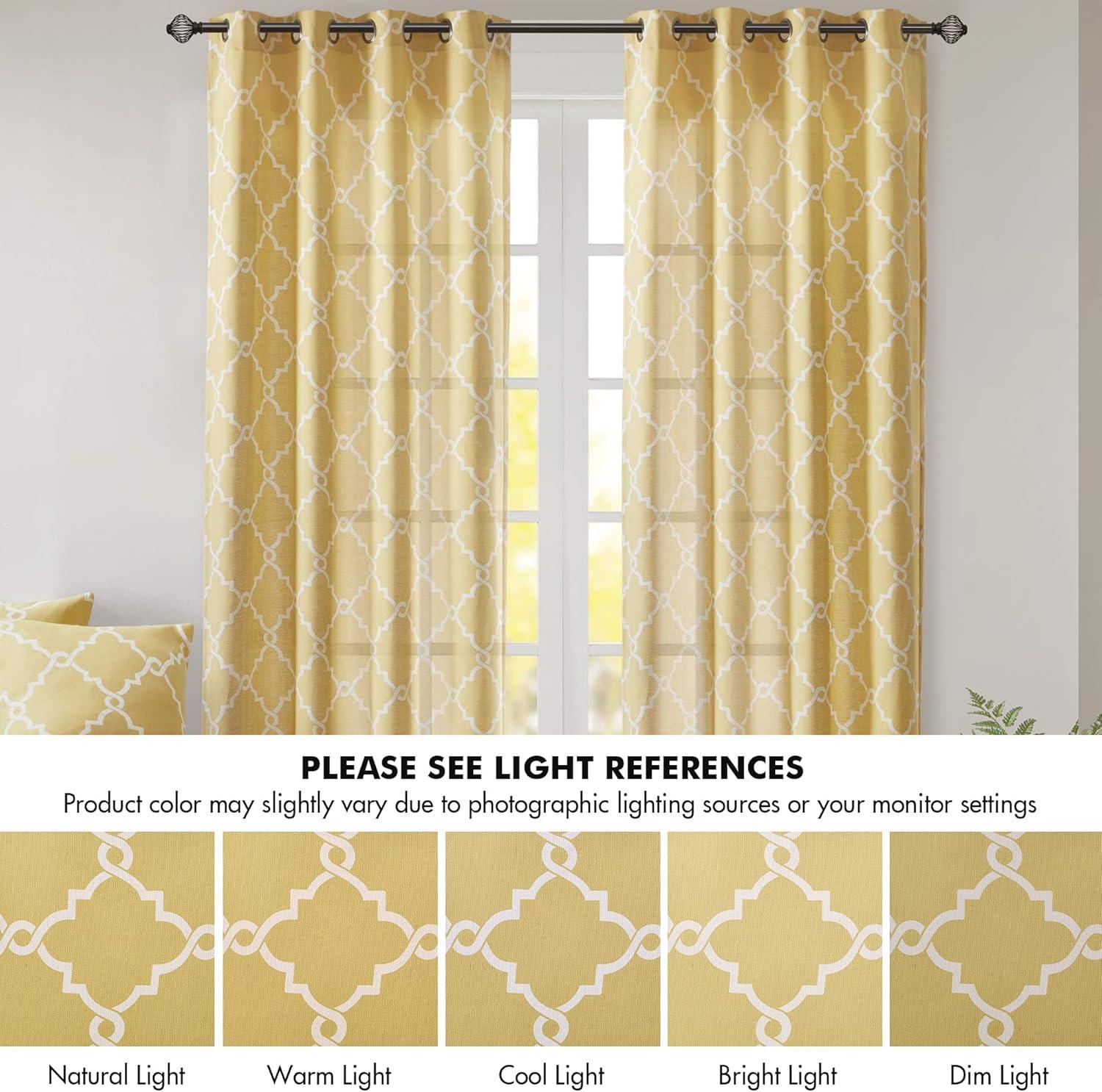 imageMadison Park Saratoga Single Window Curtain Light Filtering Fretwork Print 1 Panel Grommet Top Drape for Living Room Bedroom and Dorm 50x84 IvoryGreyYellowWhite