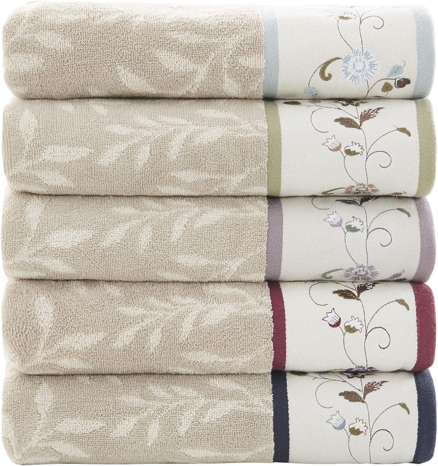 imageMadison Park Serene 100 Cotton Bath Towel Set Luxurious Floral Decorative Towels for Bathroom Embroidered Cotton Jacquard Design Soft Highly Absorbent for Shower 600 GSM MultiSizes Green 6 PieceNavy