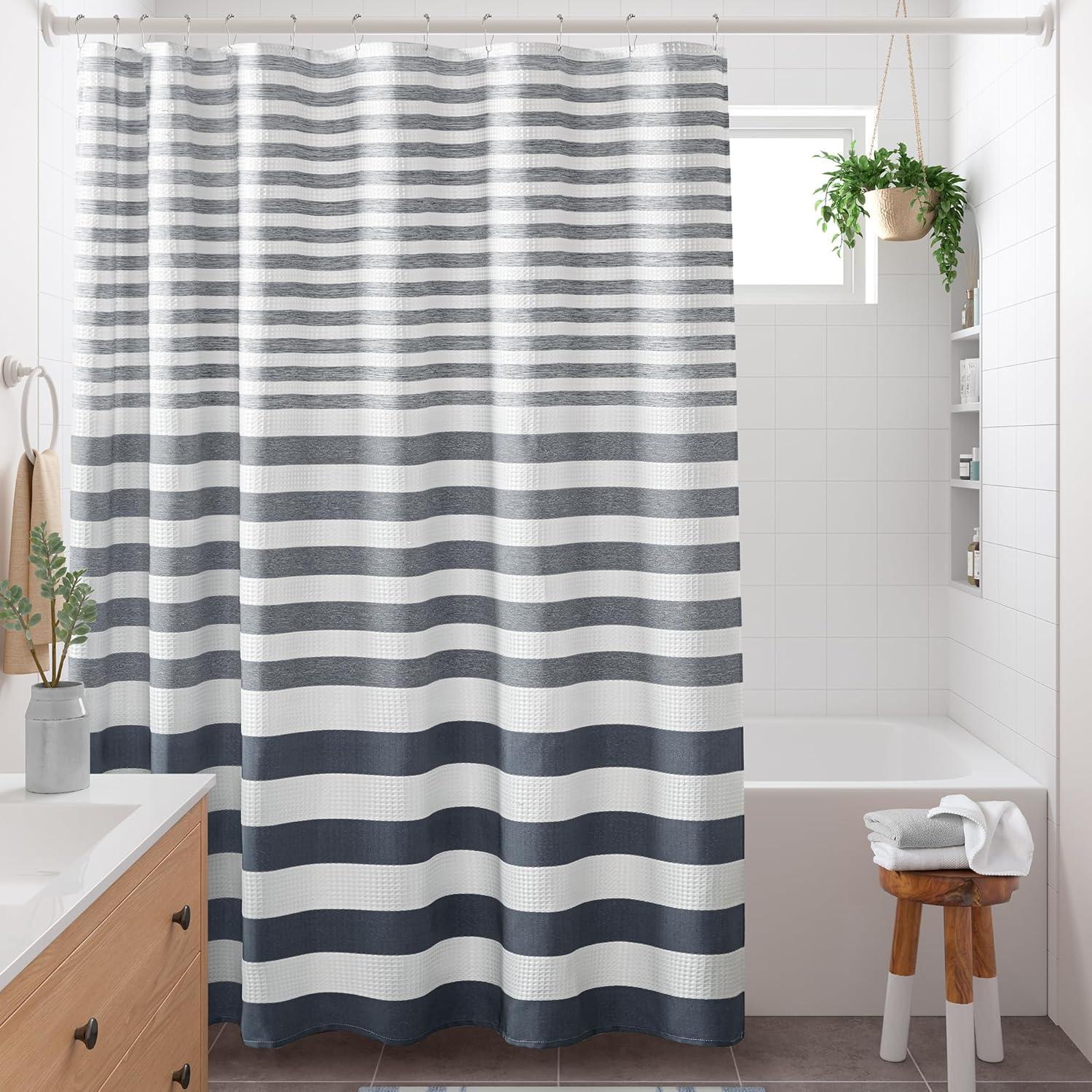 imageMadison Park Shower Curtain Spa Waffle Weave Shower Curtain for Bathroom 3M Scotchgard Moisture Management Spa Quality Modern Shower Curtains for Bathroom Standard 72x72 Taupe OmbreOmbre Blue