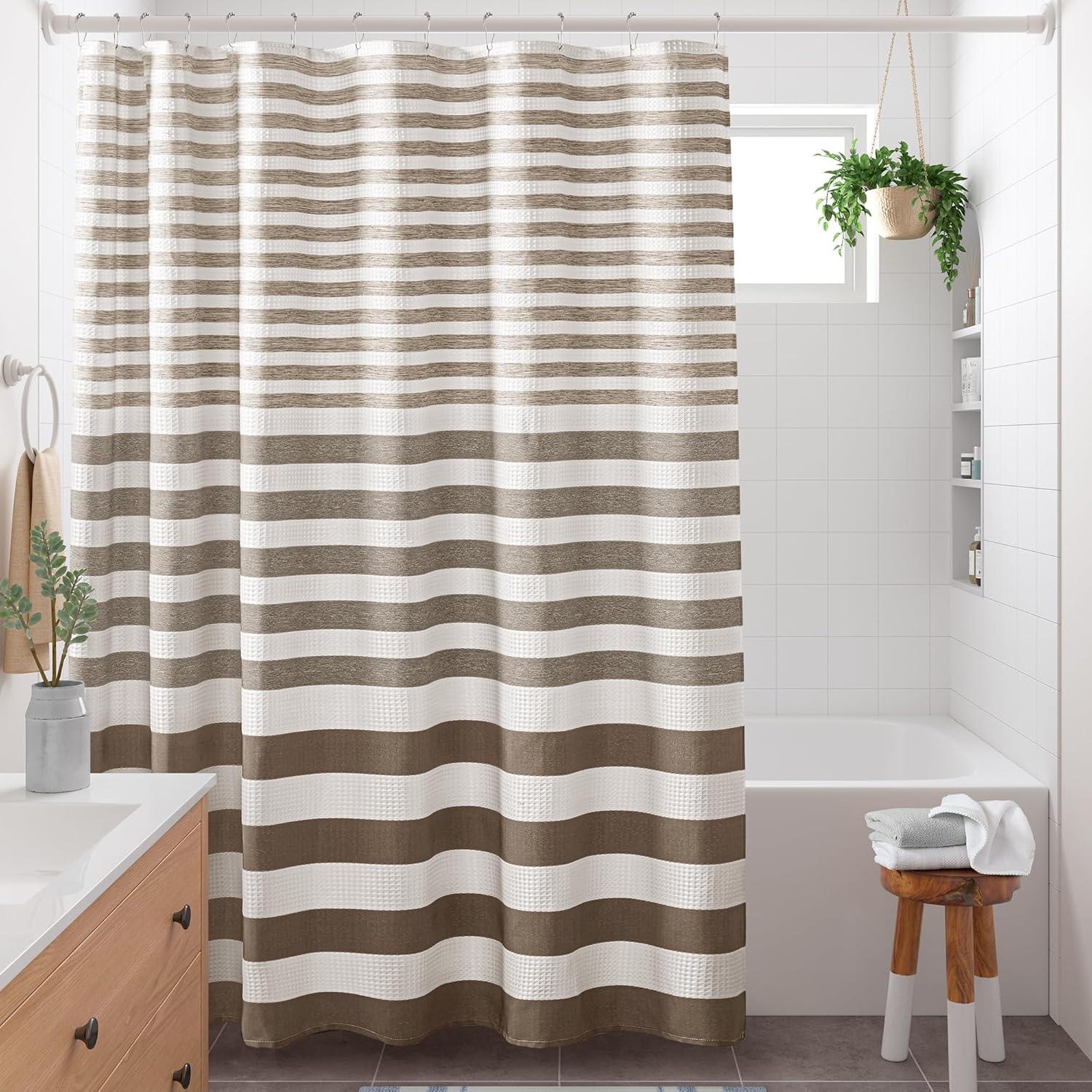 imageMadison Park Shower Curtain Spa Waffle Weave Shower Curtain for Bathroom 3M Scotchgard Moisture Management Spa Quality Modern Shower Curtains for Bathroom Standard 72x72 Taupe OmbreOmbre Taupe