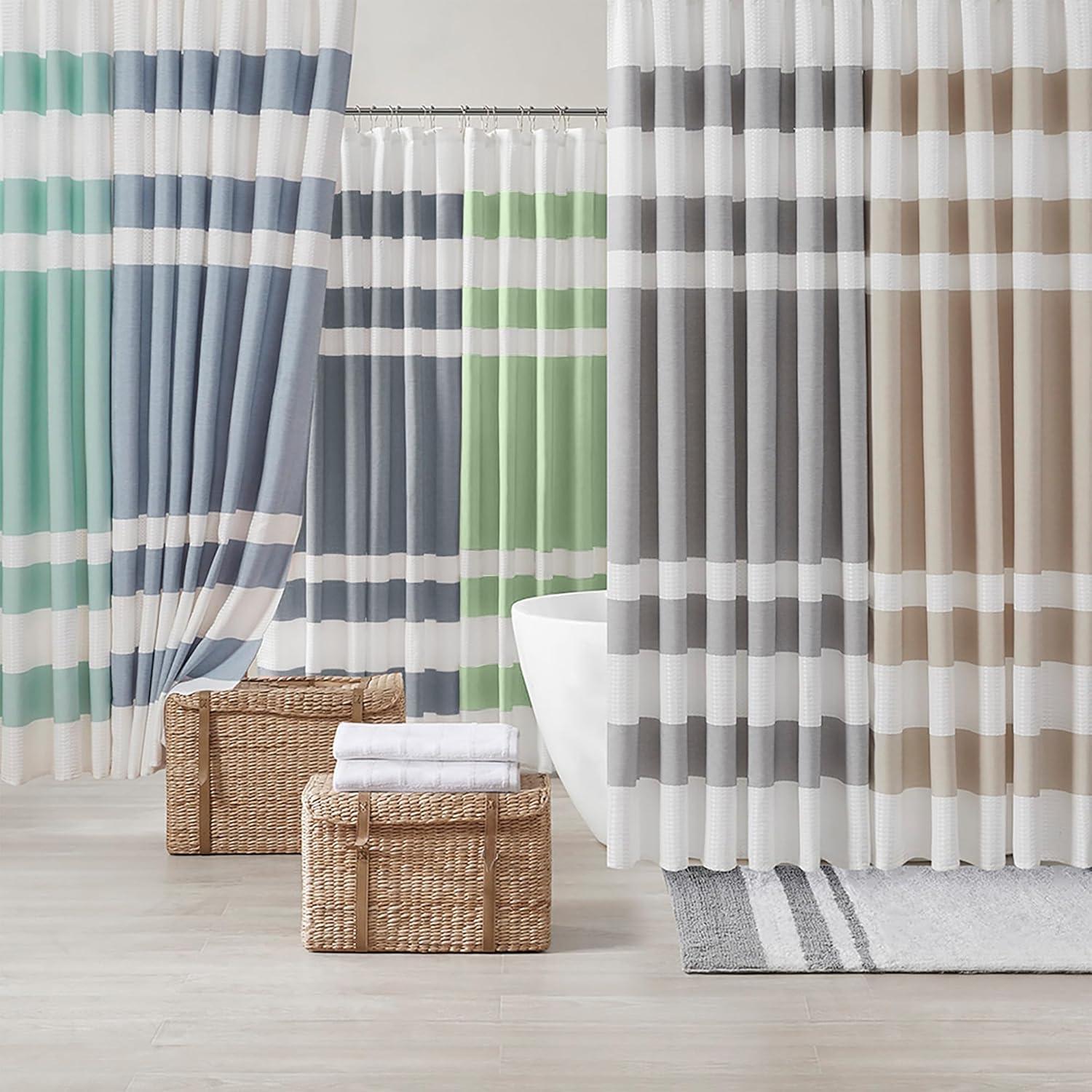 imageMadison Park Shower Curtain Spa Waffle Weave Stall Shower Curtain for Bathroom 3M Scotchgard Moisture Management Spa Quality Modern Shower Curtains for Bathroom Stall 36x72 TaupeStripe Grey