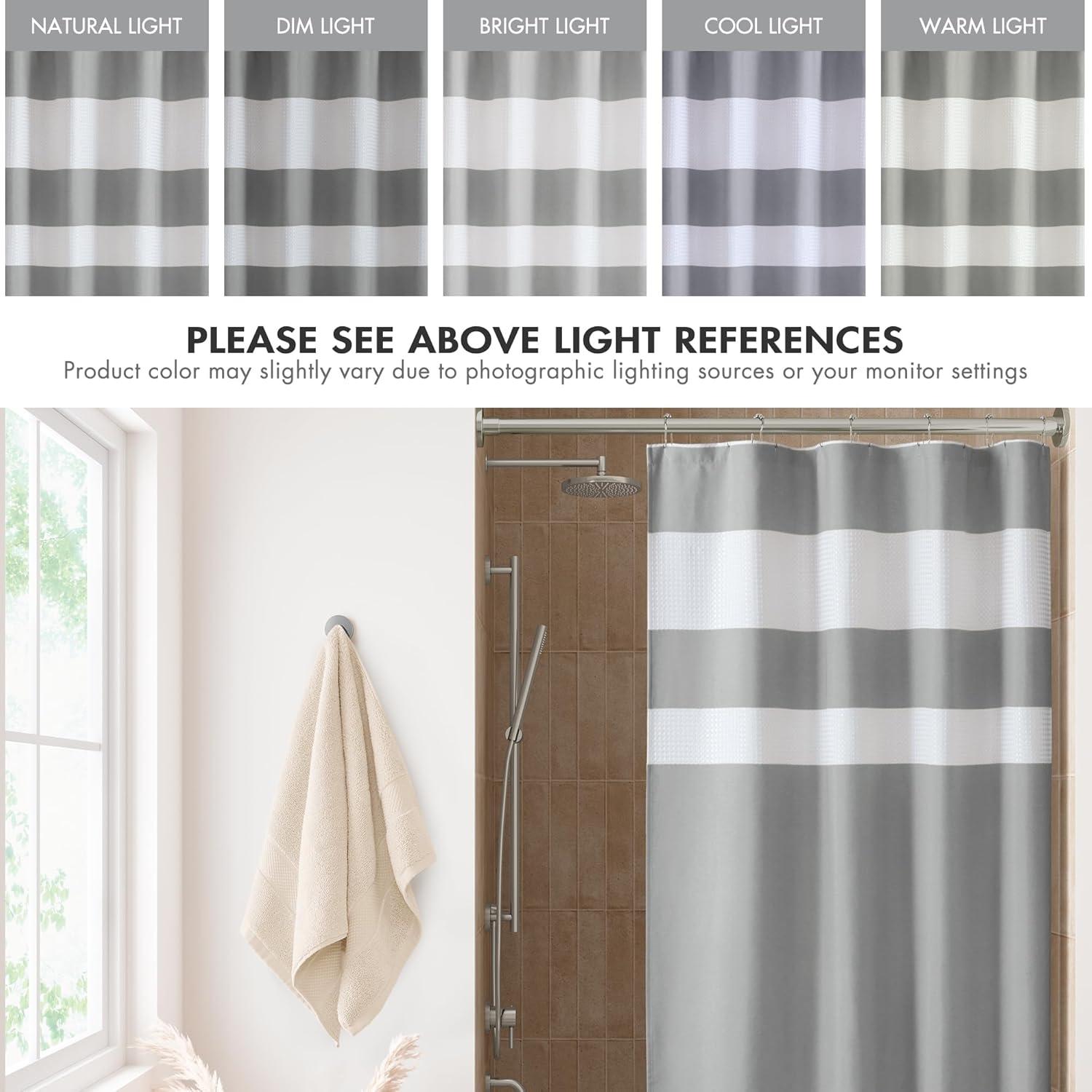 imageMadison Park Shower Curtain Spa Waffle Weave Stall Shower Curtain for Bathroom 3M Scotchgard Moisture Management Spa Quality Modern Shower Curtains for Bathroom Stall 36x72 TaupeStripe Grey