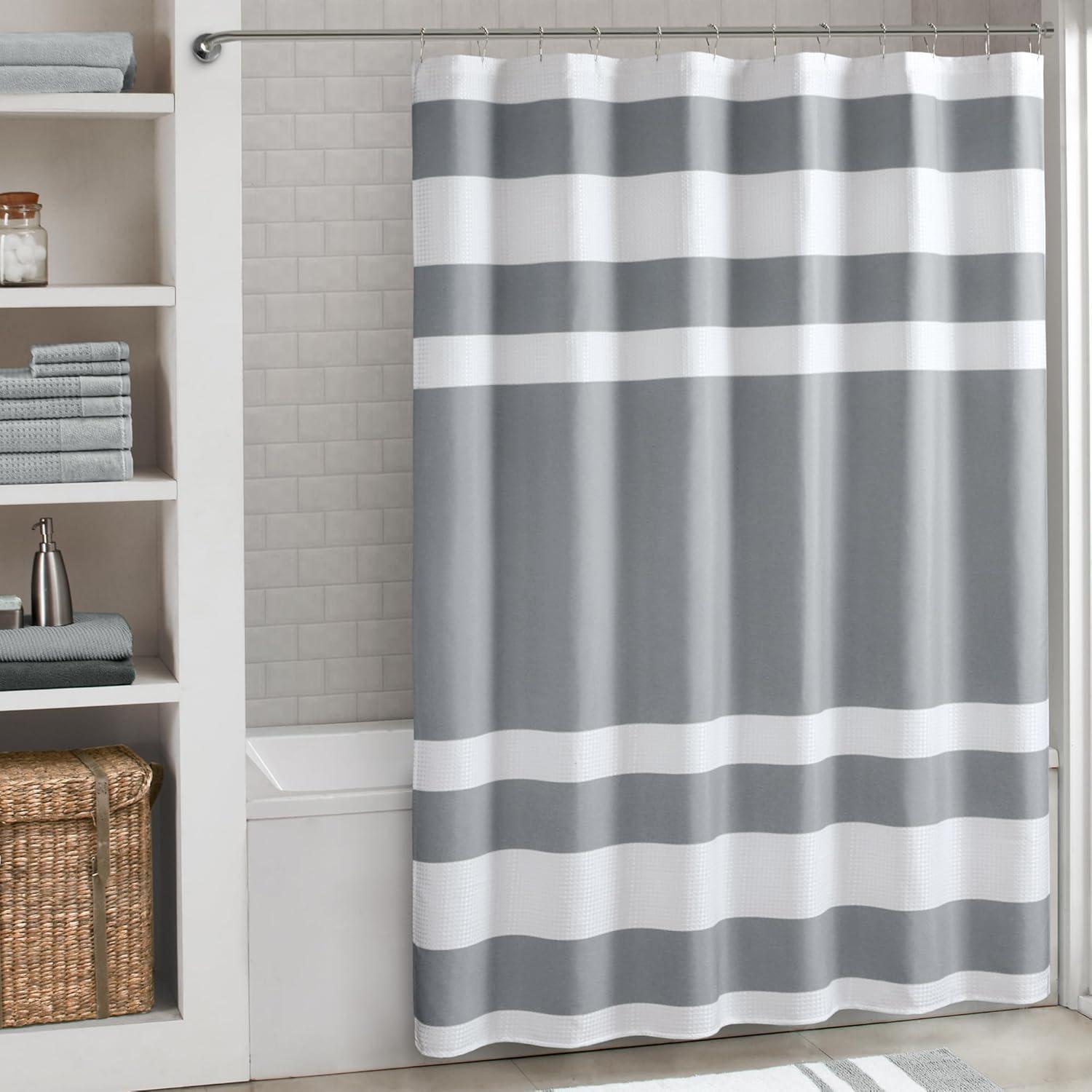 imageMadison Park Shower Curtain Spa Waffle Weave Stall Shower Curtain for Bathroom 3M Scotchgard Moisture Management Spa Quality Modern Shower Curtains for Bathroom Stall 36x72 TaupeStripe Grey