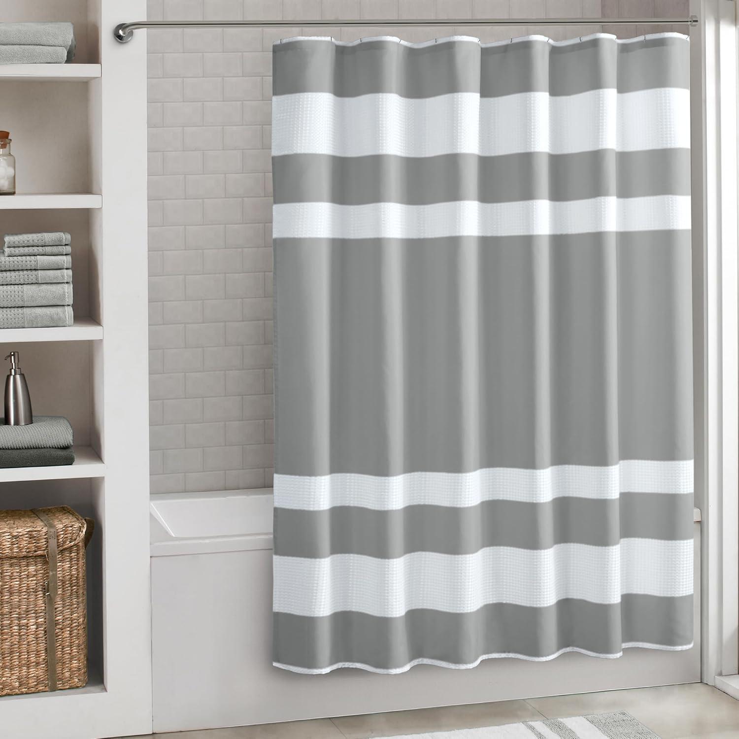 imageMadison Park Shower Curtain Spa Waffle Weave Stall Shower Curtain for Bathroom 3M Scotchgard Moisture Management Spa Quality Modern Shower Curtains for Bathroom Stall 36x72 TaupeStripe Grey