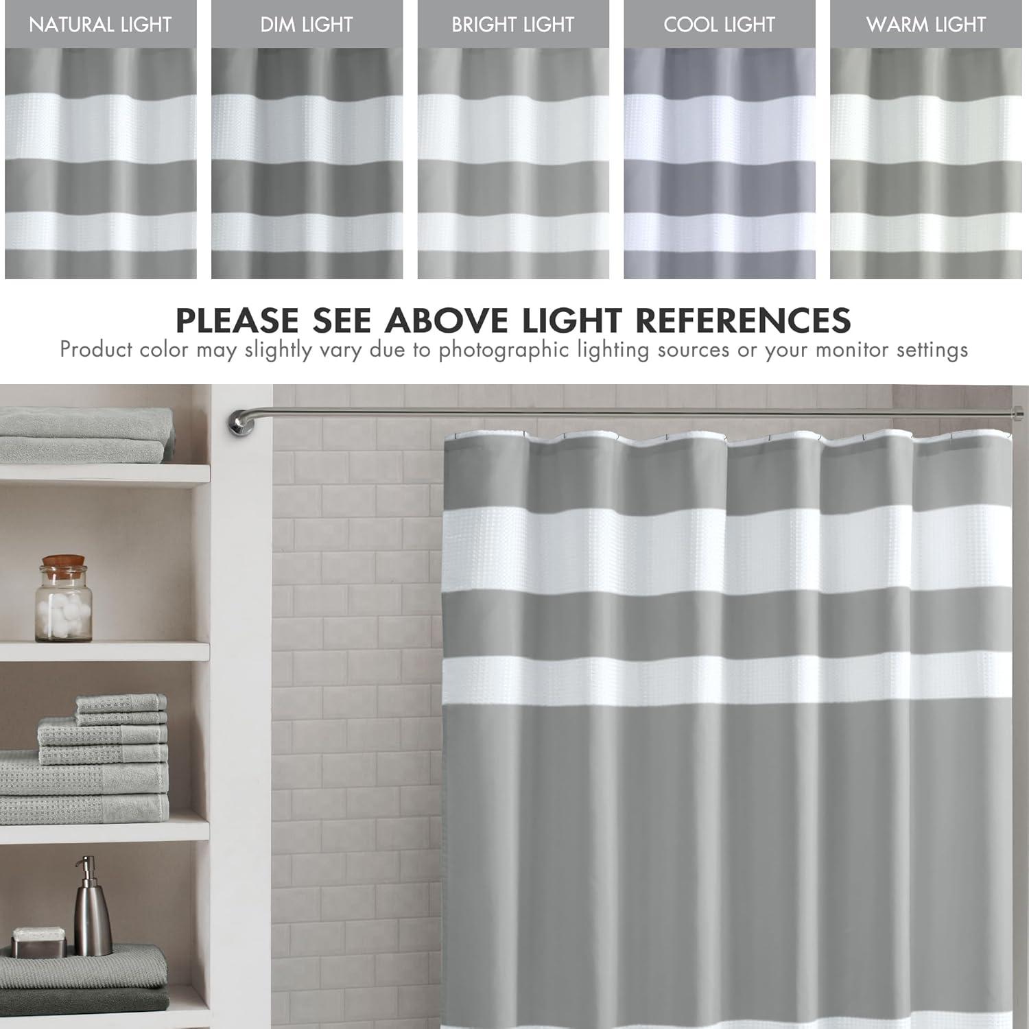 imageMadison Park Shower Curtain Spa Waffle Weave Stall Shower Curtain for Bathroom 3M Scotchgard Moisture Management Spa Quality Modern Shower Curtains for Bathroom Stall 36x72 TaupeStripe Grey