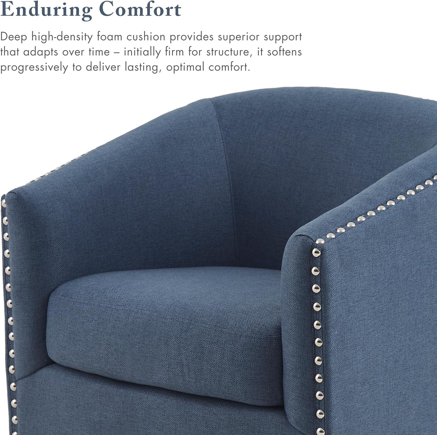imageMadison Park Swivel Barrel Accent Chair Upholstered Curved Back with 7Inch Thick Woven Cushion 360 Swivel Nailhead Trim Comfy Chair for Living Room Bedroom Office 28quot Wide Neutral TylerBlue