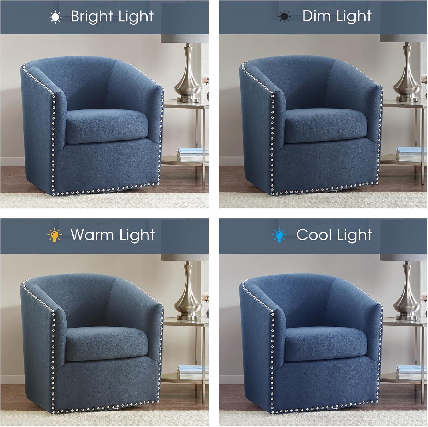 imageMadison Park Swivel Barrel Accent Chair Upholstered Curved Back with 7Inch Thick Woven Cushion 360 Swivel Nailhead Trim Comfy Chair for Living Room Bedroom Office 28quot Wide Neutral TylerBlue