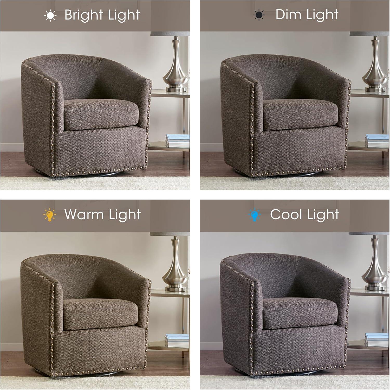 imageMadison Park Swivel Barrel Accent Chair Upholstered Curved Back with 7Inch Thick Woven Cushion 360 Swivel Nailhead Trim Comfy Chair for Living Room Bedroom Office 28quot Wide Neutral TylerChocolate