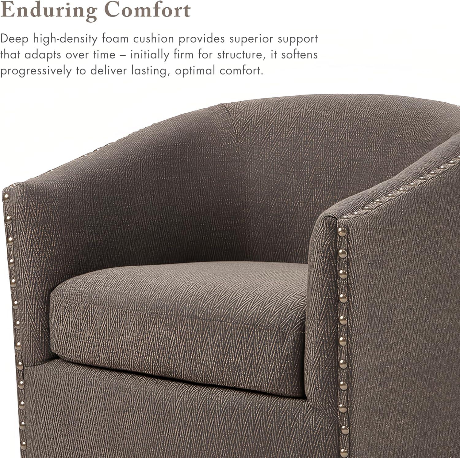 imageMadison Park Swivel Barrel Accent Chair Upholstered Curved Back with 7Inch Thick Woven Cushion 360 Swivel Nailhead Trim Comfy Chair for Living Room Bedroom Office 28quot Wide Neutral TylerChocolate