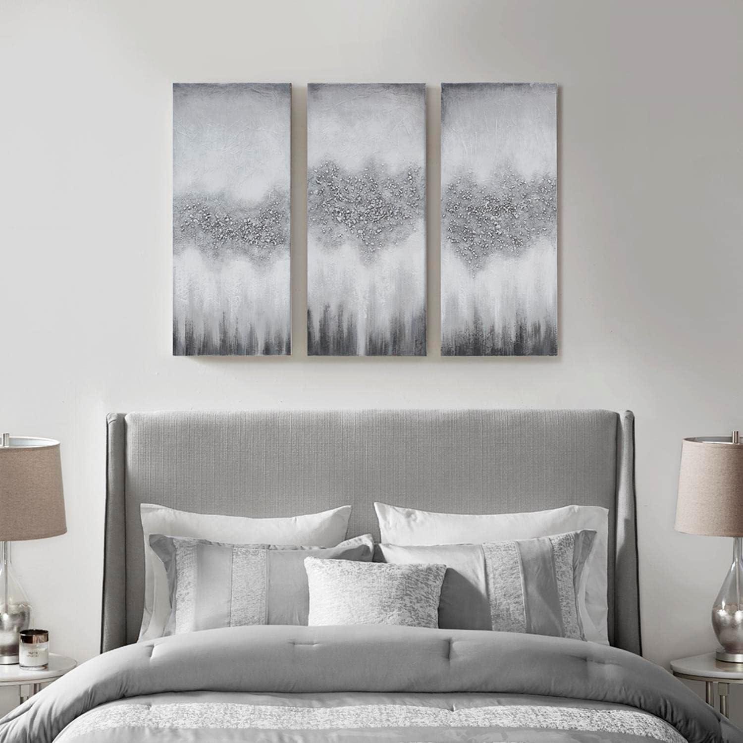 imageMadison Park Wall Art Living Room Dcor Embellished Hand Painted Canvas Home Accent Glitter Abstract Bathroom Decoration Ready to Hang Painting for Bedroom 15quotW x 35quotH x 15quotD Taupe 3 PieceGrey