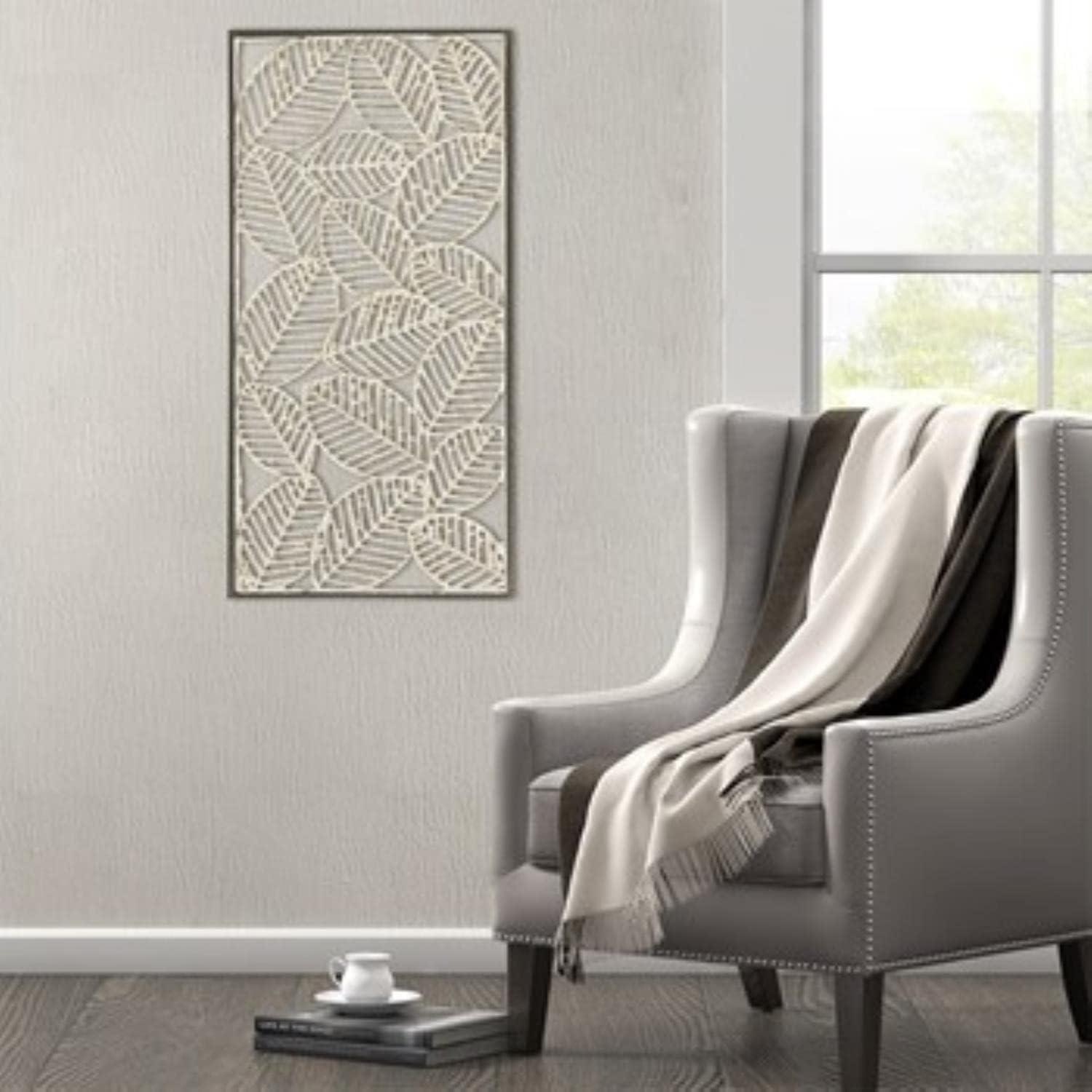 imageMadison Park Wall Art Living Room Dcor Leaves Paper Cloaked with Metal Frame Home Accent Modern Inspired Dining Bathroom Decoration Ready to Hang Panel for Bedroom 3189quotW x 1594quotH Natural