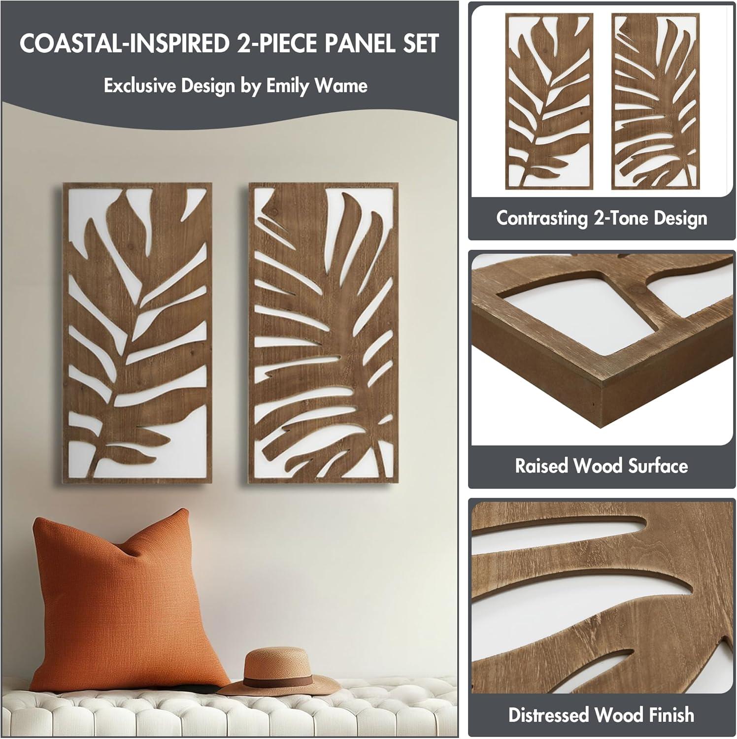imageMadison Park Wall Dcor for Living Room Birch Botanical TwoTone Home Accent Modern Kitchen Dining Decoration Ready to Hang 2Piece Wood Panel Set for Bedroom 16quotW x 32quotH MonsteraMonstera