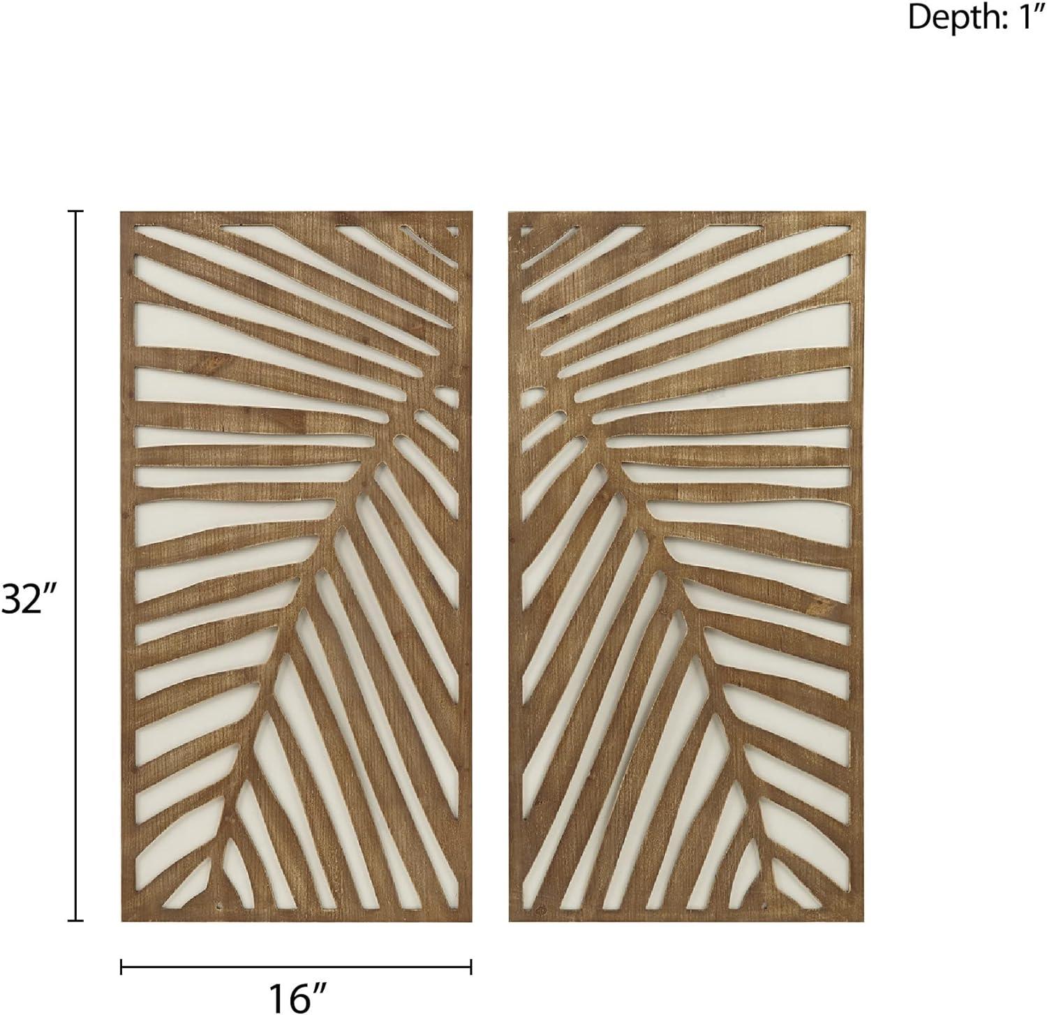 imageMadison Park Wall Dcor for Living Room Birch Botanical TwoTone Home Accent Modern Kitchen Dining Decoration Ready to Hang 2Piece Wood Panel Set for Bedroom 16quotW x 32quotH MonsteraPalm