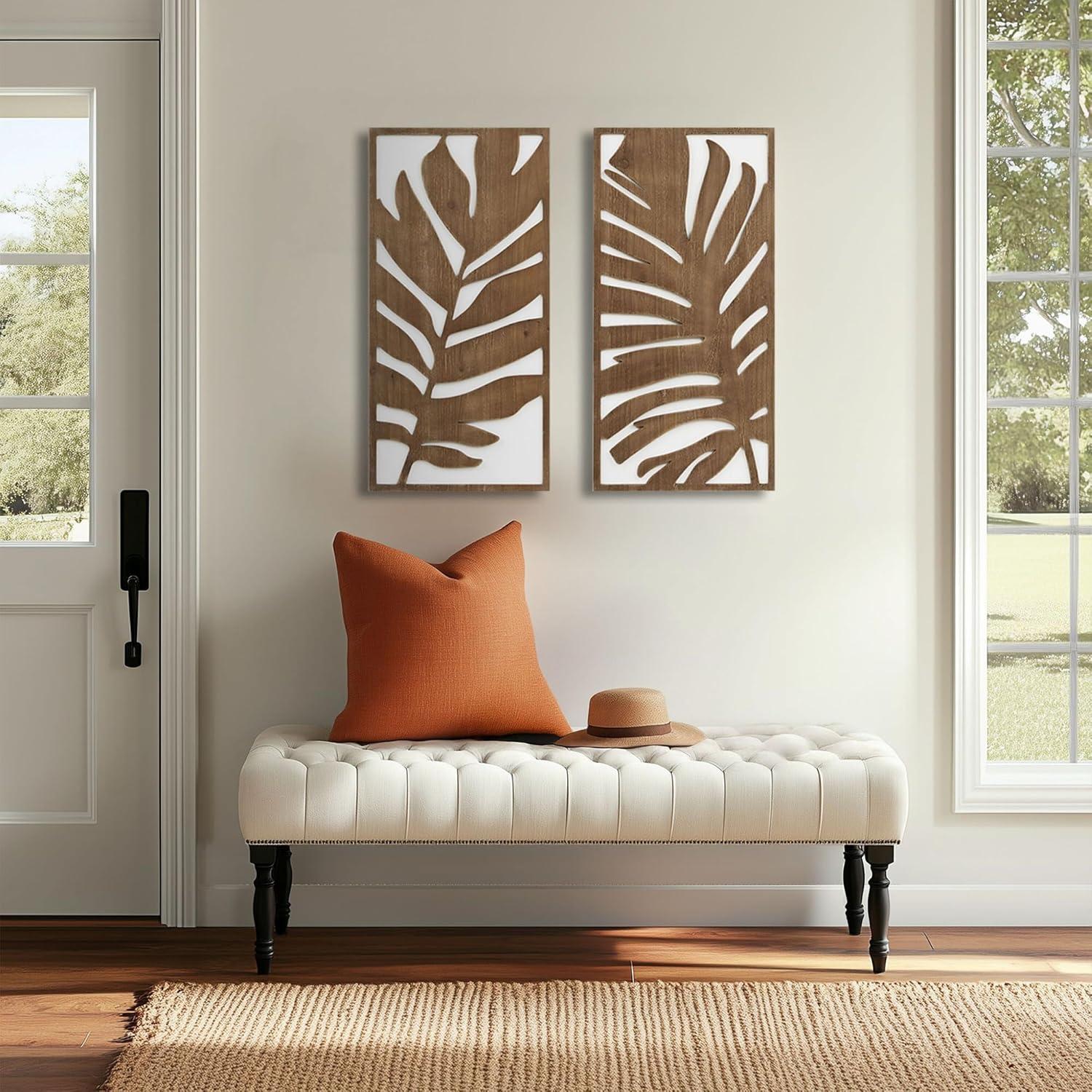 imageMadison Park Wall Dcor for Living Room Birch Botanical TwoTone Home Accent Modern Kitchen Dining Decoration Ready to Hang 2Piece Wood Panel Set for Bedroom 16quotW x 32quotH MonsteraMonstera