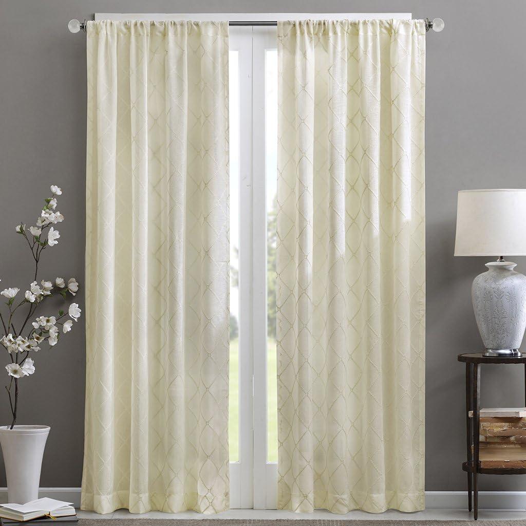 imageSheer Curtain Irina Embroidered Kitchen Transitional Fabric Sheers Single Curtain for Living Room Light Privacy Curtain Diffusing Sunlight 1Panel Pack 50quot x 95quot WhiteIvory