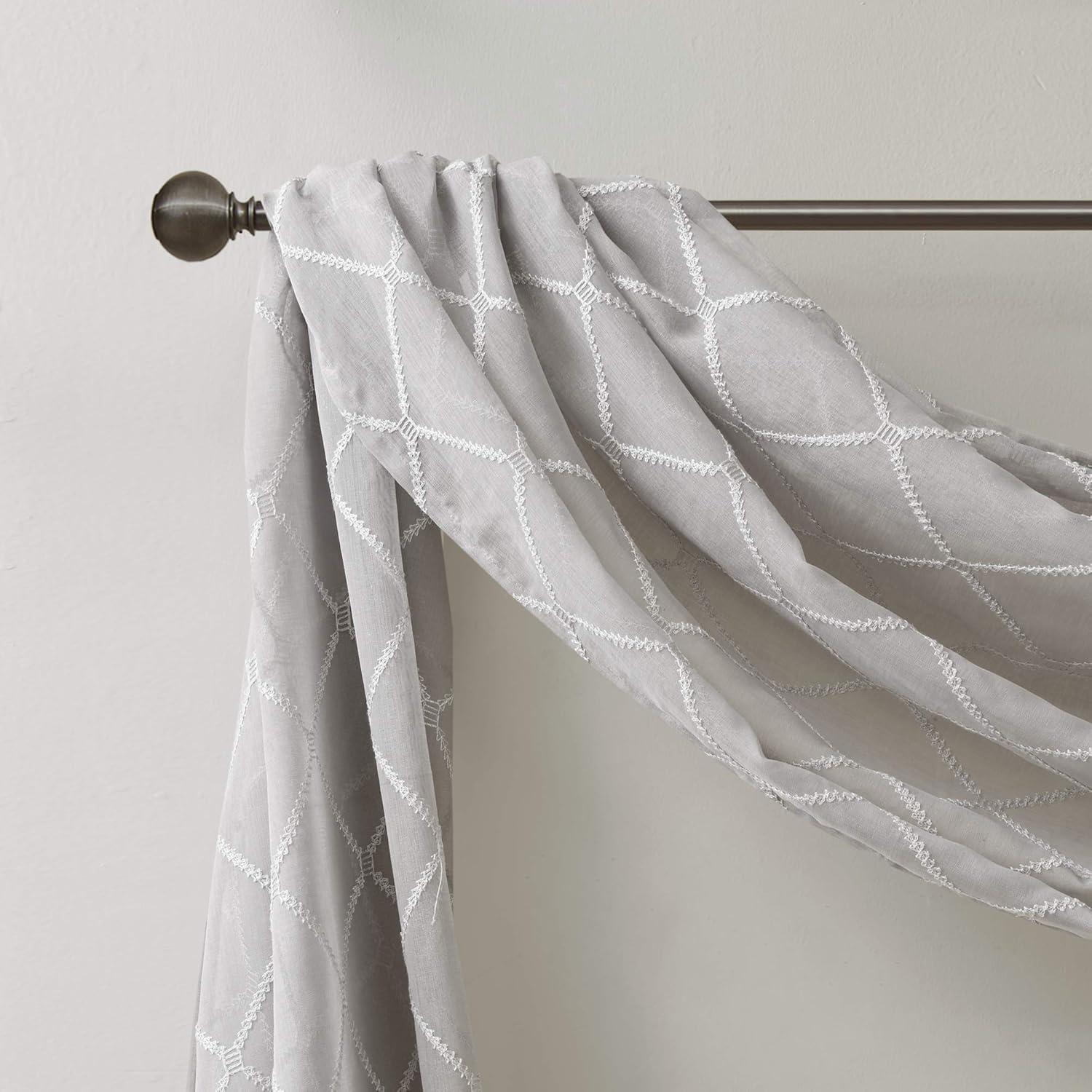 imageSheer Curtain Irina Embroidered Kitchen Transitional Fabric Sheers Single Curtain for Living Room Light Privacy Curtain Diffusing Sunlight 1Panel Pack 50quot x 95quot WhiteGrey