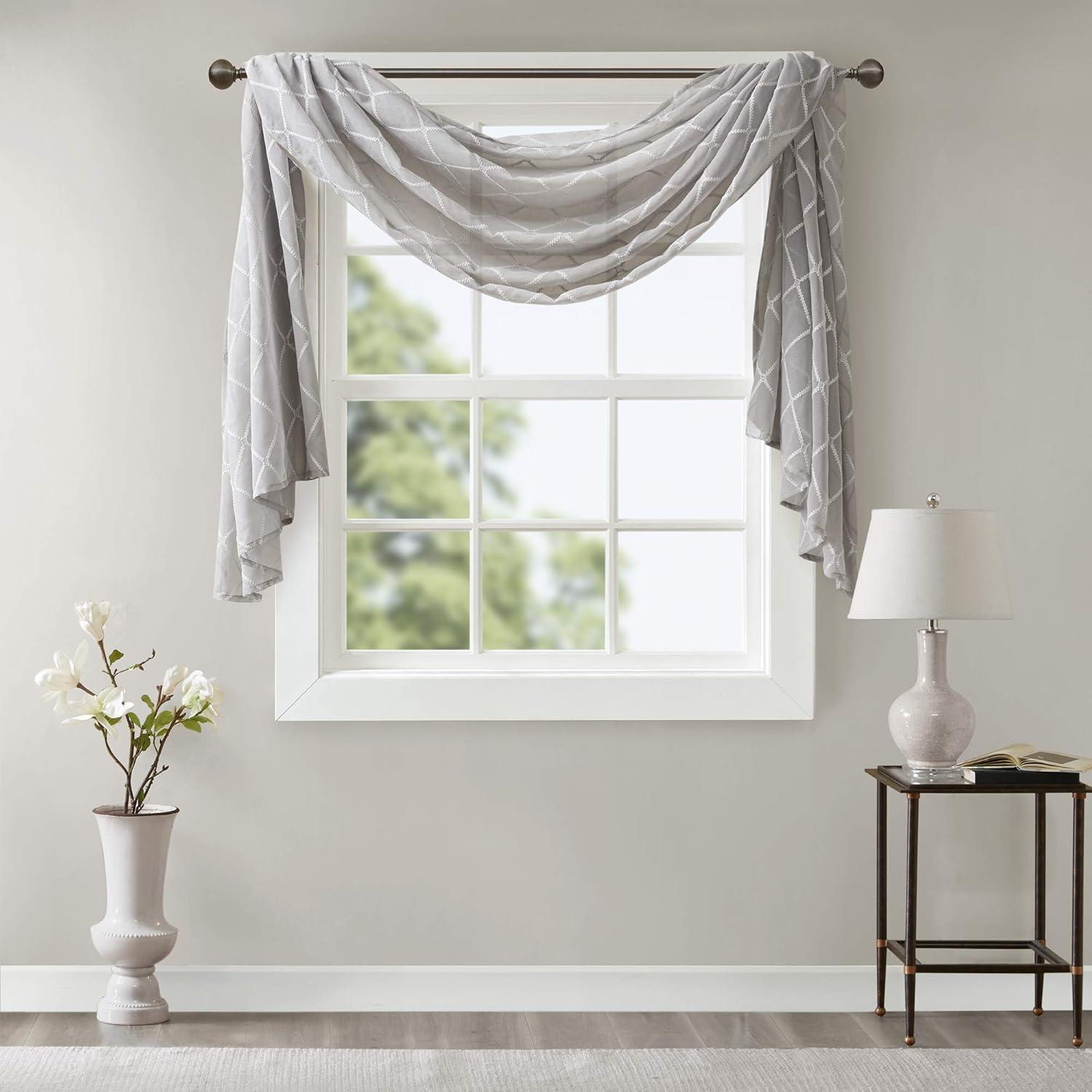 imageSheer Curtain Irina Embroidered Kitchen Transitional Fabric Sheers Single Curtain for Living Room Light Privacy Curtain Diffusing Sunlight 1Panel Pack 50quot x 95quot WhiteGrey