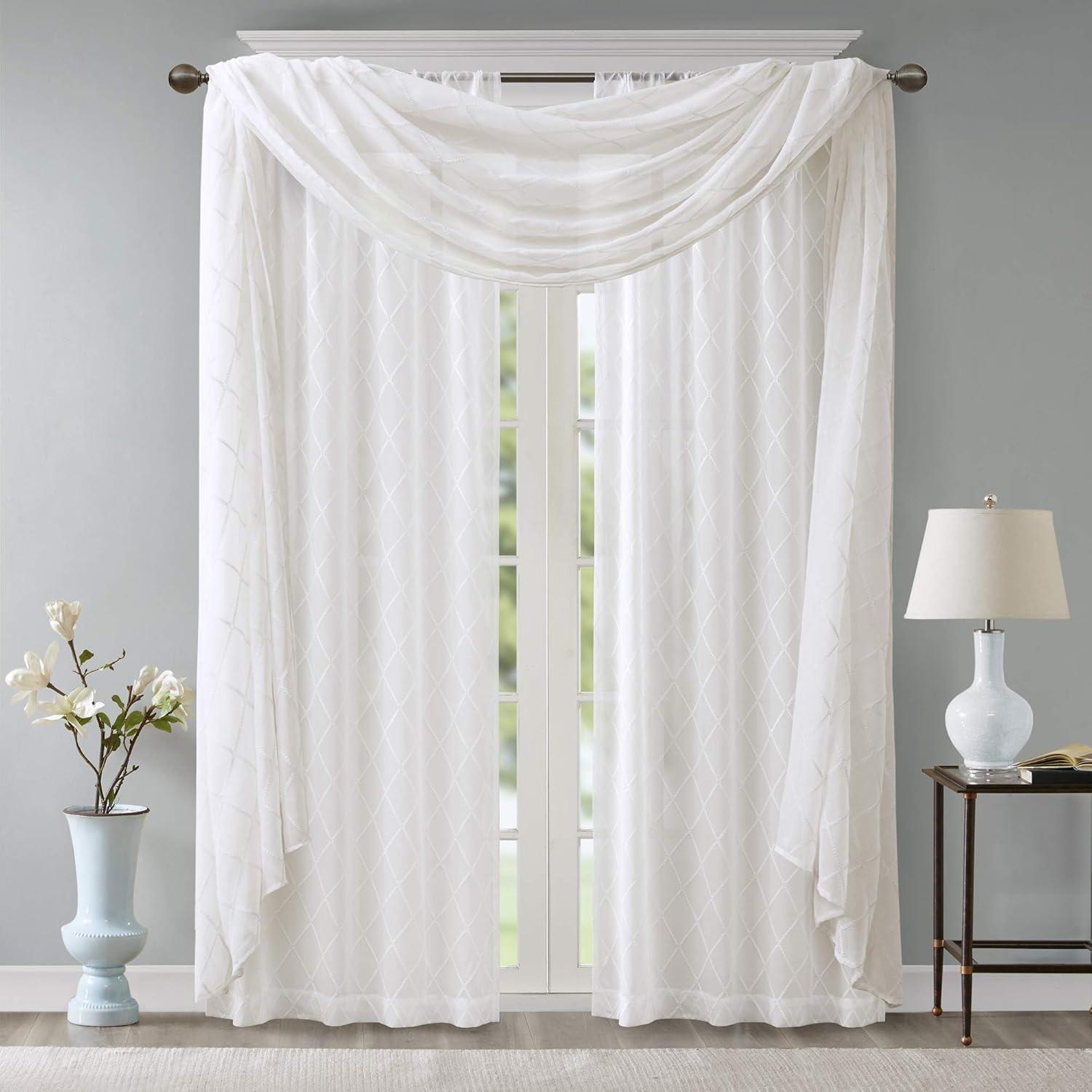 imageSheer Curtain Irina Embroidered Kitchen Transitional Fabric Sheers Single Curtain for Living Room Light Privacy Curtain Diffusing Sunlight 1Panel Pack 50quot x 95quot WhiteWhite