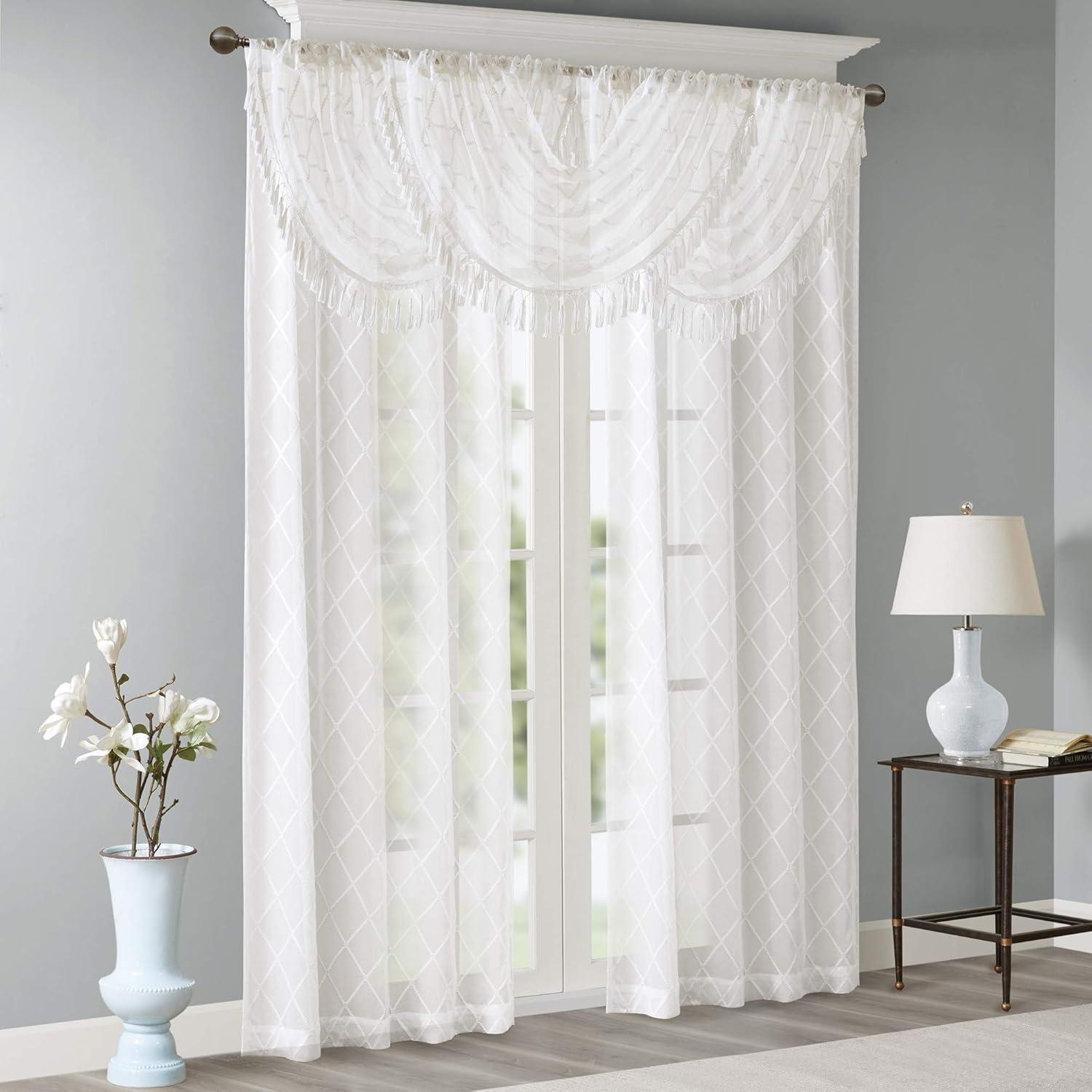 imageSheer Curtain Irina Embroidered Kitchen Transitional Fabric Sheers Single Curtain for Living Room Light Privacy Curtain Diffusing Sunlight 1Panel Pack 50quot x 95quot WhiteWhite