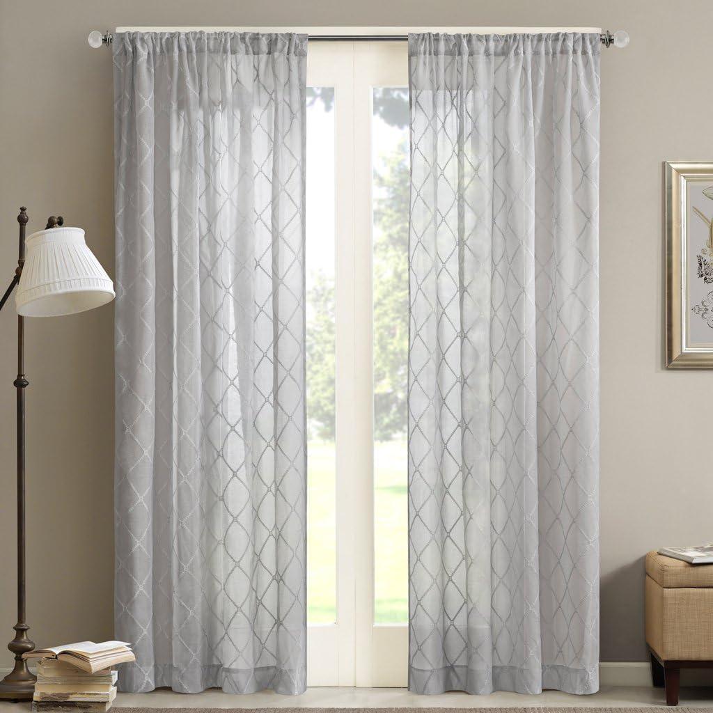 imageSheer Curtain Irina Embroidered Kitchen Transitional Fabric Sheers Single Curtain for Living Room Light Privacy Curtain Diffusing Sunlight 1Panel Pack 50quot x 95quot WhiteGrey