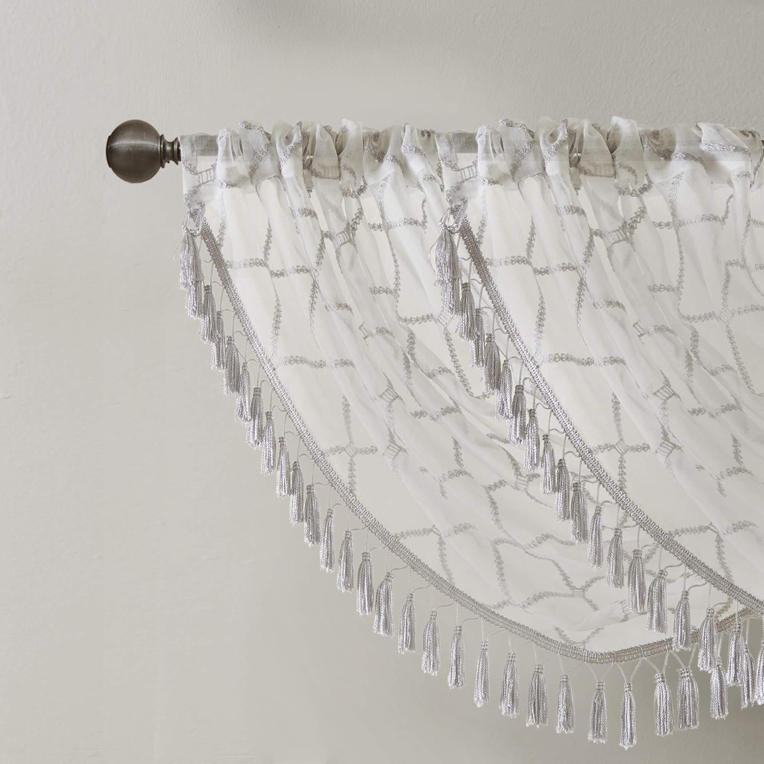imageSheer Curtain Irina Embroidered Kitchen Transitional Fabric Sheers Single Curtain for Living Room Light Privacy Curtain Diffusing Sunlight 1Panel Pack 50quot x 95quot WhiteWhiteGrey