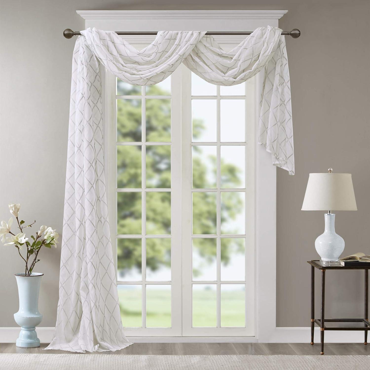imageSheer Curtain Irina Embroidered Kitchen Transitional Fabric Sheers Single Curtain for Living Room Light Privacy Curtain Diffusing Sunlight 1Panel Pack 50quot x 95quot WhiteWhiteGrey