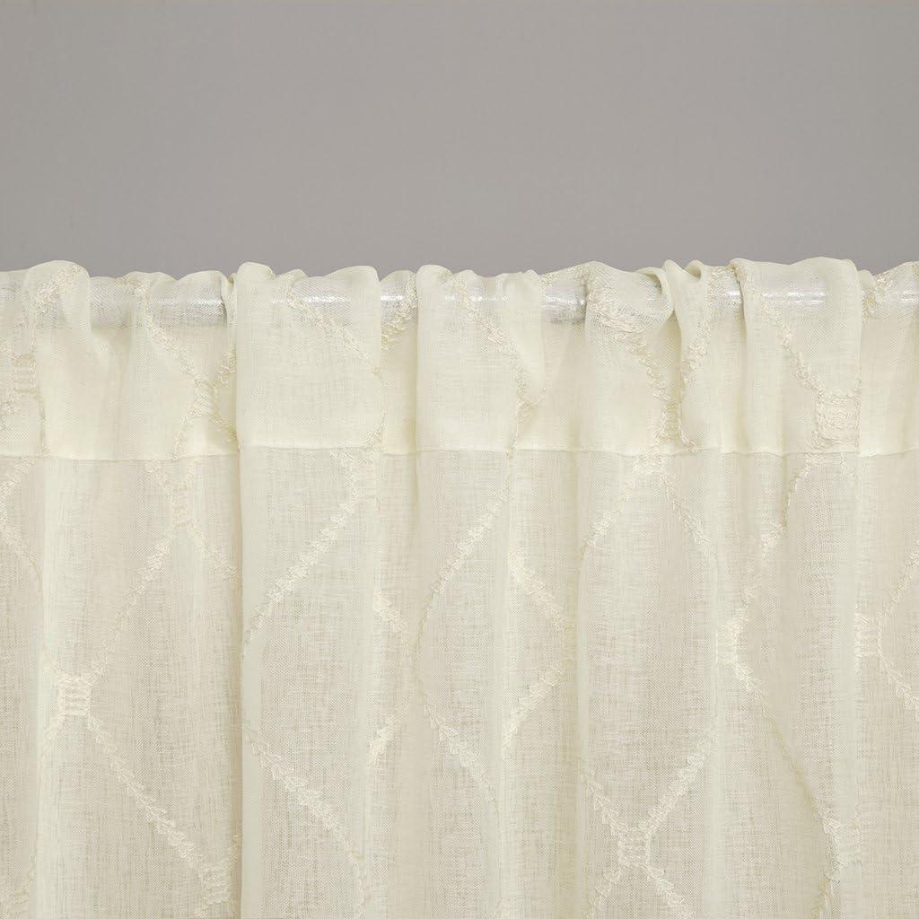 imageSheer Curtain Irina Embroidered Kitchen Transitional Fabric Sheers Single Curtain for Living Room Light Privacy Curtain Diffusing Sunlight 1Panel Pack 50quot x 95quot WhiteIvory