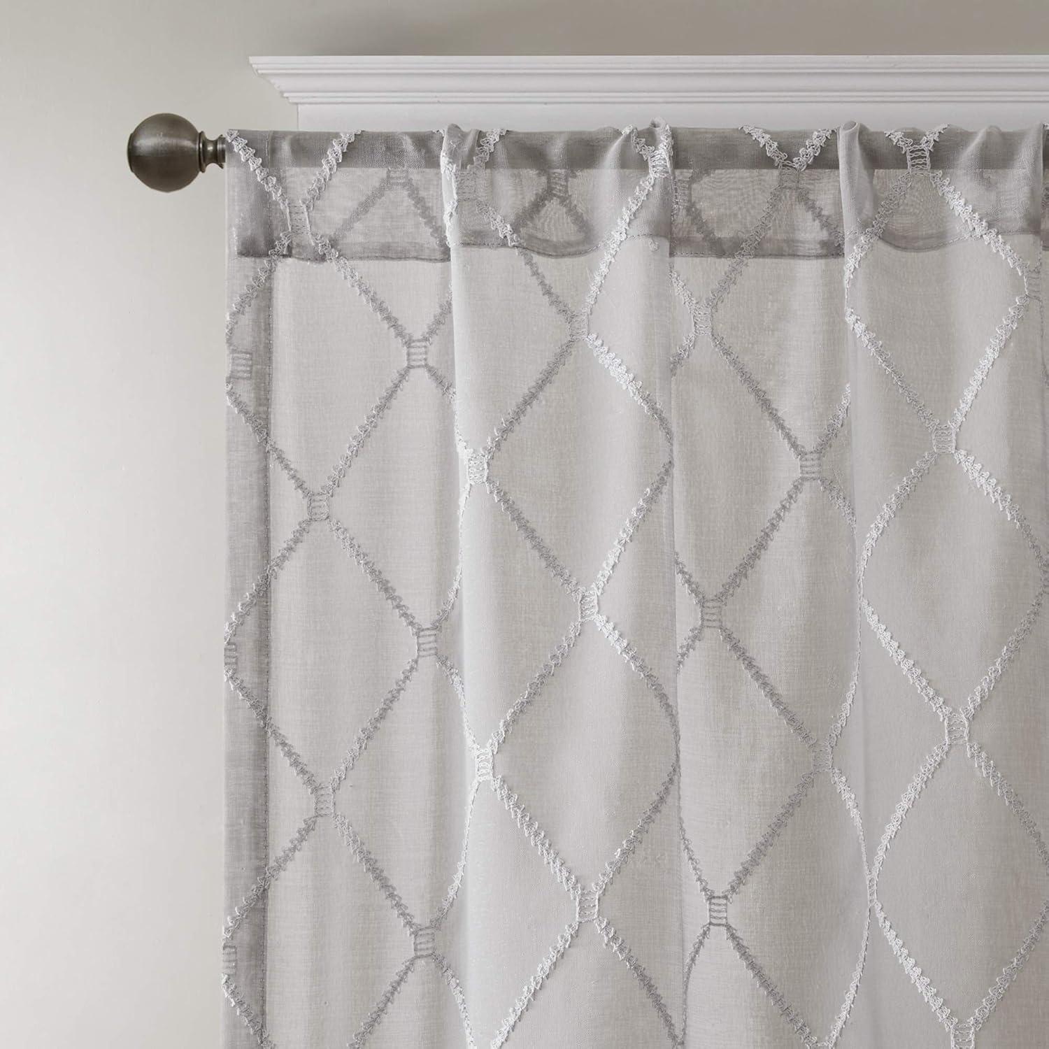 imageSheer Curtain Irina Embroidered Kitchen Transitional Fabric Sheers Single Curtain for Living Room Light Privacy Curtain Diffusing Sunlight 1Panel Pack 50quot x 95quot WhiteGrey