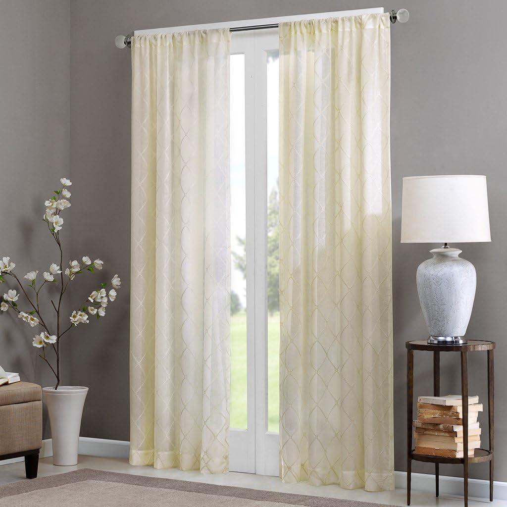 imageSheer Curtain Irina Embroidered Kitchen Transitional Fabric Sheers Single Curtain for Living Room Light Privacy Curtain Diffusing Sunlight 1Panel Pack 50quot x 95quot WhiteIvory