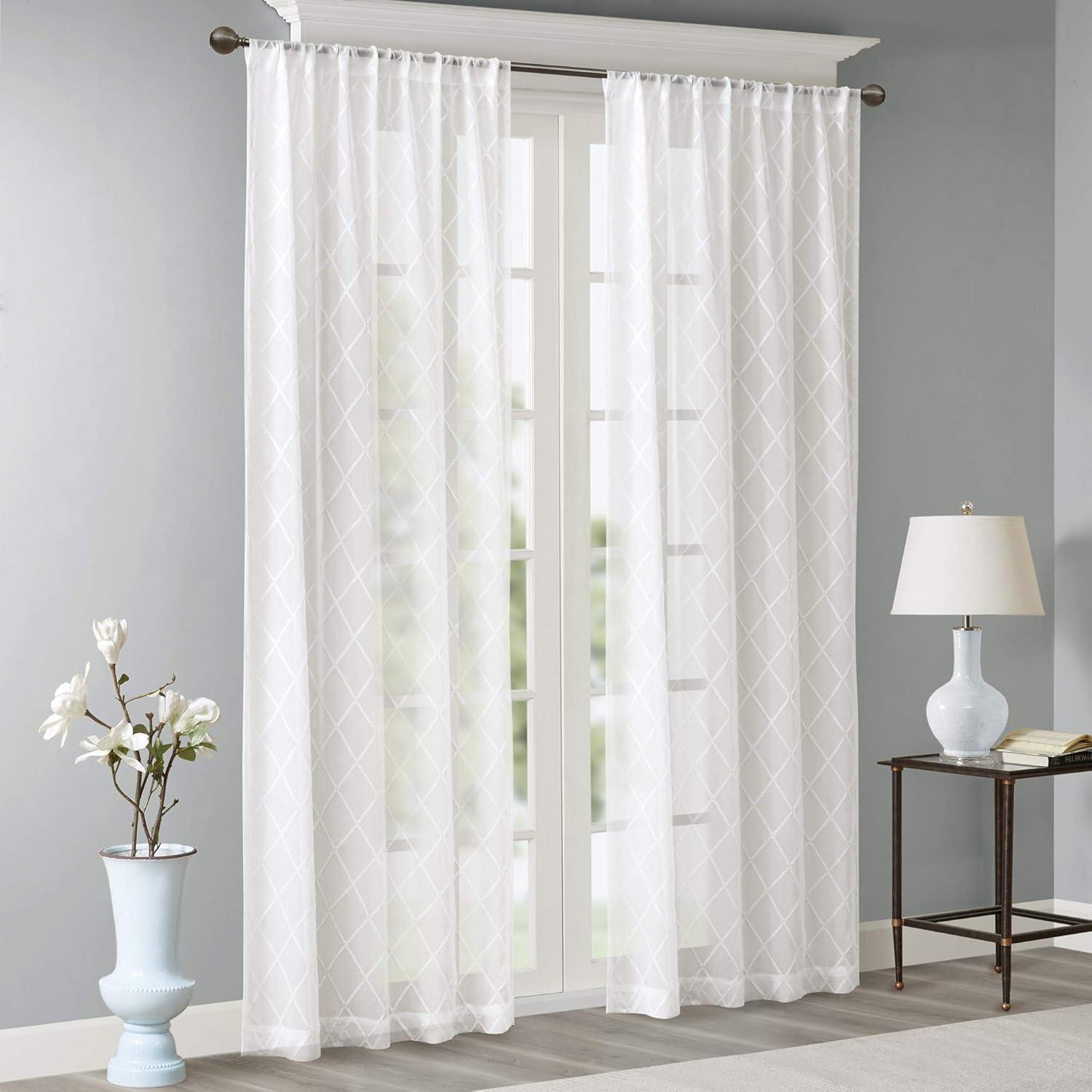 imageSheer Curtain Irina Embroidered Kitchen Transitional Fabric Sheers Single Curtain for Living Room Light Privacy Curtain Diffusing Sunlight 1Panel Pack 50quot x 95quot WhiteWhite