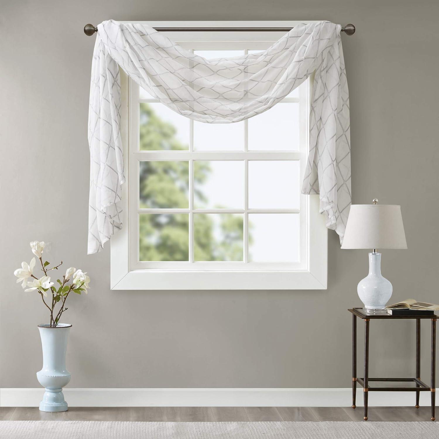 imageSheer Curtain Irina Embroidered Kitchen Transitional Fabric Sheers Single Curtain for Living Room Light Privacy Curtain Diffusing Sunlight 1Panel Pack 50quot x 95quot WhiteWhiteGrey