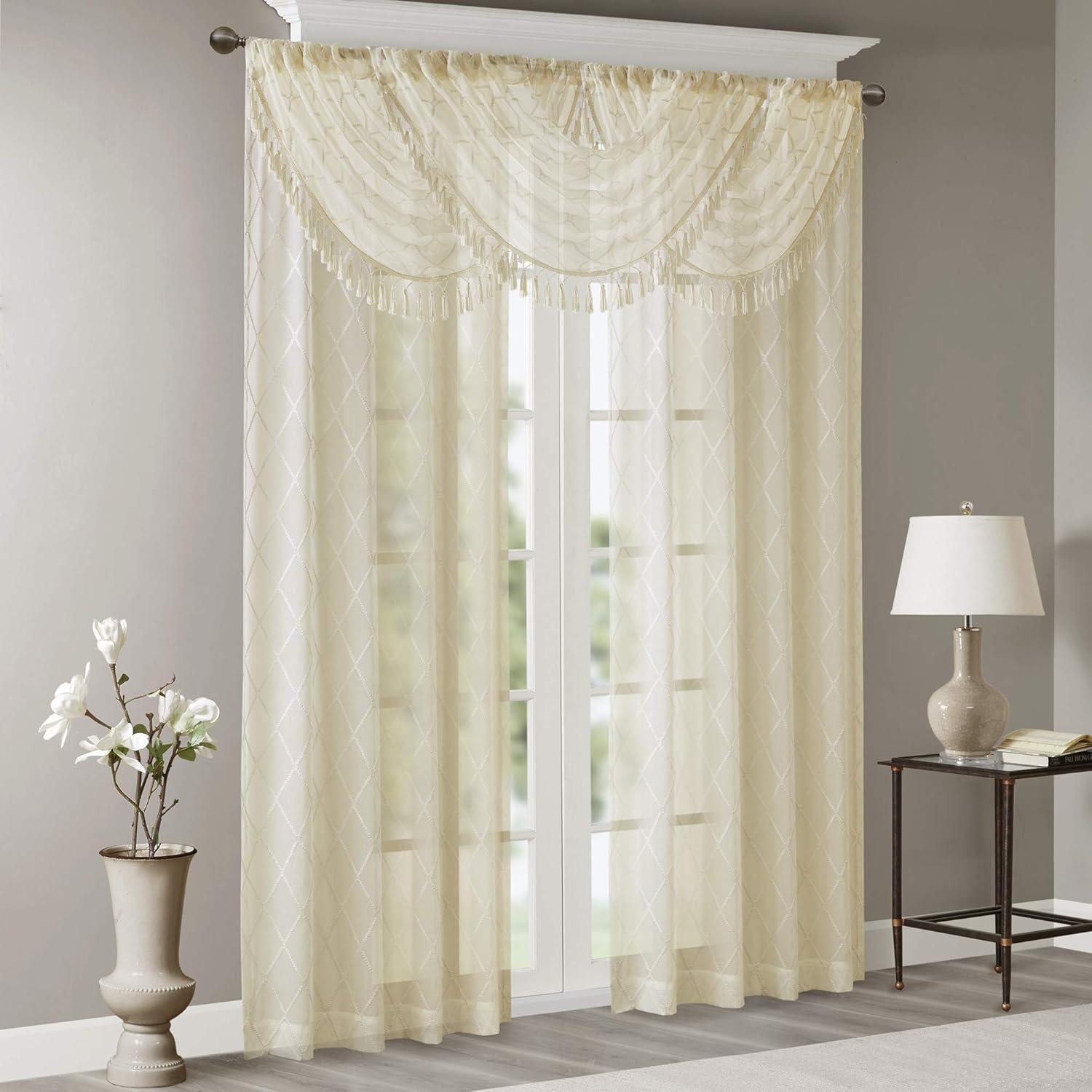 imageSheer Curtain Irina Embroidered Kitchen Transitional Fabric Sheers Single Curtain for Living Room Light Privacy Curtain Diffusing Sunlight 1Panel Pack 50quot x 95quot WhiteIvory