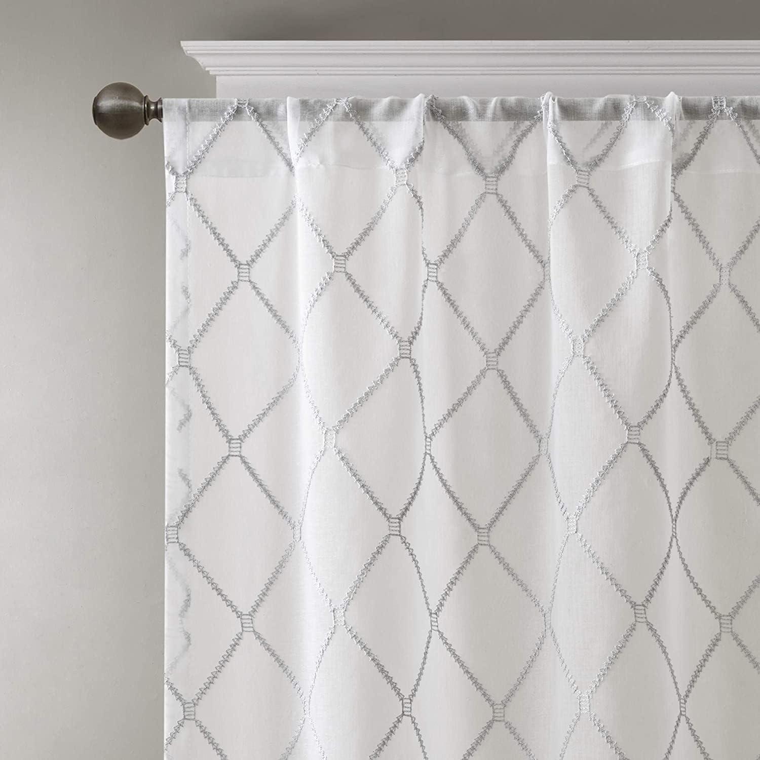 imageSheer Curtain Irina Embroidered Kitchen Transitional Fabric Sheers Single Curtain for Living Room Light Privacy Curtain Diffusing Sunlight 1Panel Pack 50quot x 95quot WhiteWhiteGrey