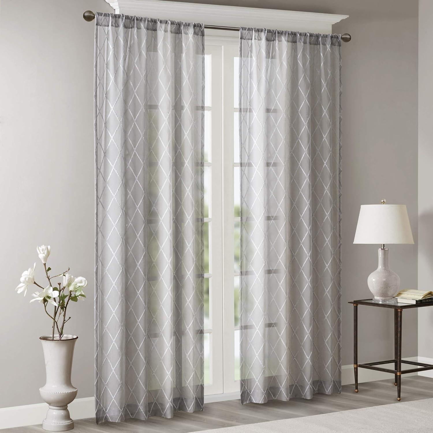 imageSheer Curtain Irina Embroidered Kitchen Transitional Fabric Sheers Single Curtain for Living Room Light Privacy Curtain Diffusing Sunlight 1Panel Pack 50quot x 95quot WhiteGrey