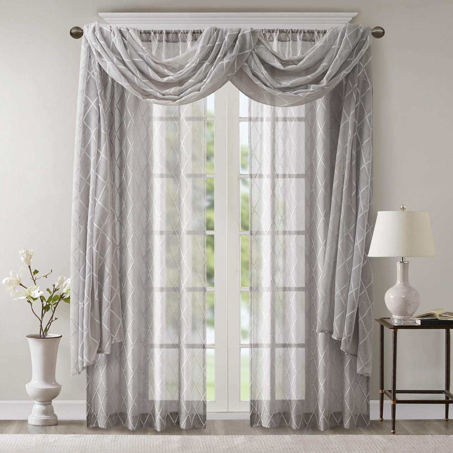 imageSheer Curtain Irina Embroidered Kitchen Transitional Fabric Sheers Single Curtain for Living Room Light Privacy Curtain Diffusing Sunlight 1Panel Pack 50quot x 95quot WhiteGrey