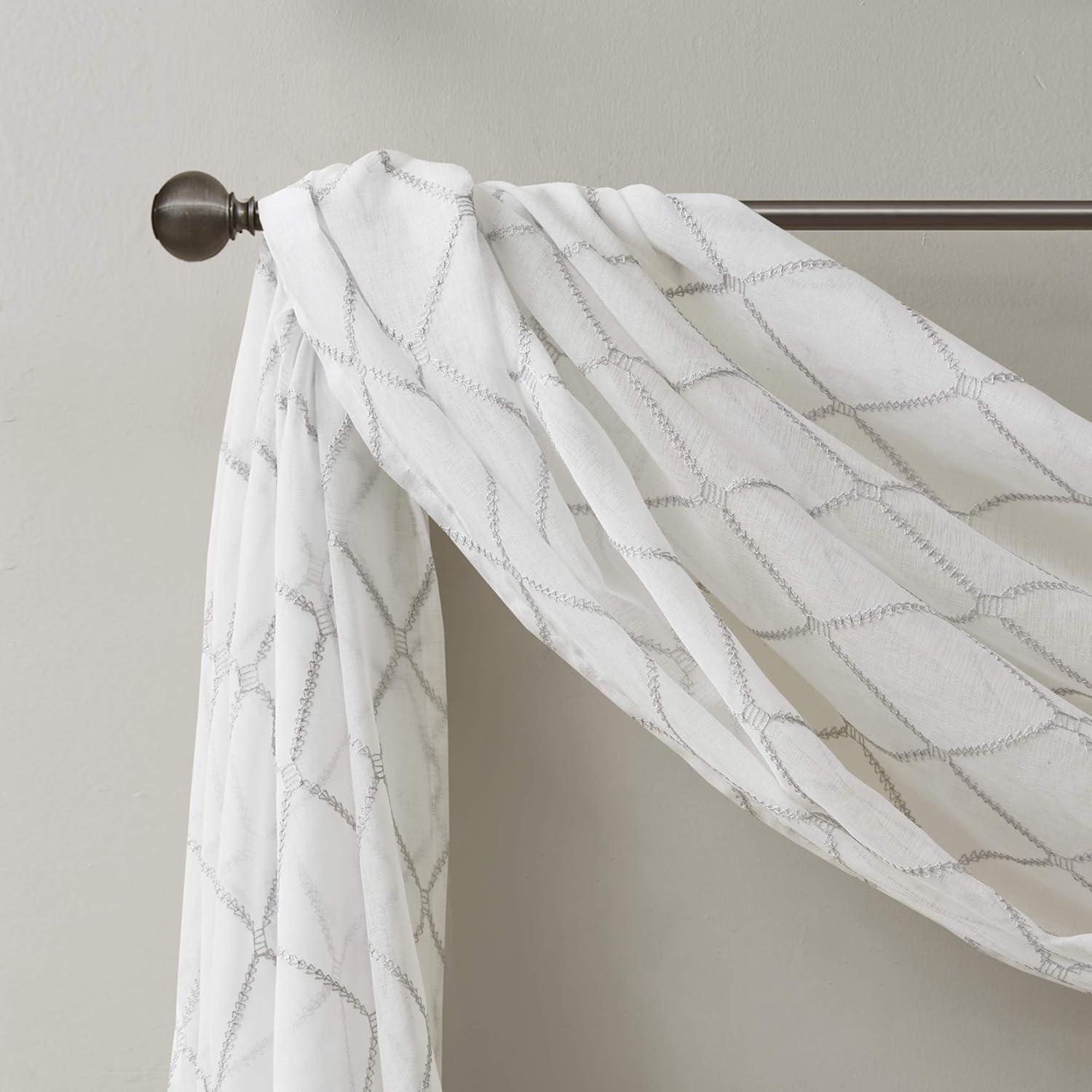 imageSheer Curtain Irina Embroidered Kitchen Transitional Fabric Sheers Single Curtain for Living Room Light Privacy Curtain Diffusing Sunlight 1Panel Pack 50quot x 95quot WhiteWhiteGrey