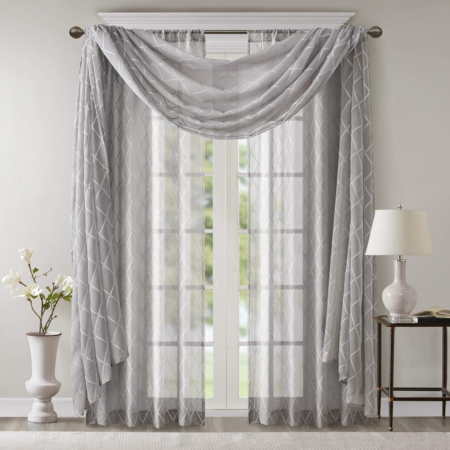 imageSheer Curtain Irina Embroidered Kitchen Transitional Fabric Sheers Single Curtain for Living Room Light Privacy Curtain Diffusing Sunlight 1Panel Pack 50quot x 95quot WhiteGrey