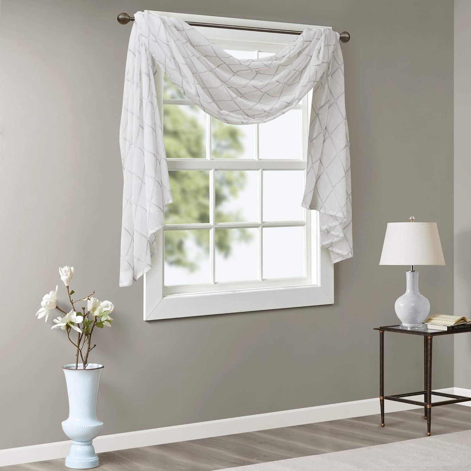 imageSheer Curtain Irina Embroidered Kitchen Transitional Fabric Sheers Single Curtain for Living Room Light Privacy Curtain Diffusing Sunlight 1Panel Pack 50quot x 95quot WhiteWhiteGrey