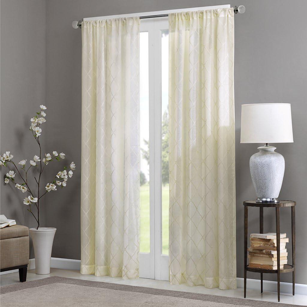 imageSheer Curtain Irina Embroidered Kitchen Transitional Fabric Sheers Single Curtain for Living Room Light Privacy Curtain Diffusing Sunlight 1Panel Pack 50quot x 95quot WhiteIvory