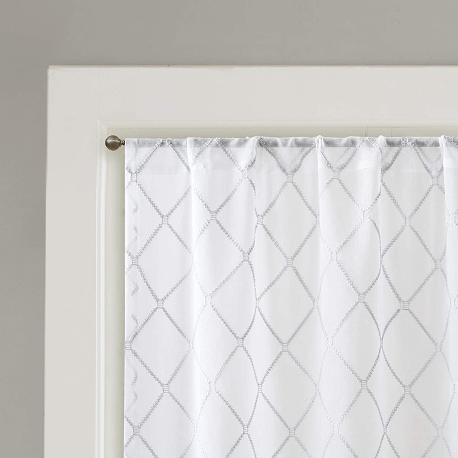 imageSheer Curtain Irina Embroidered Kitchen Transitional Fabric Sheers Single Curtain for Living Room Light Privacy Curtain Diffusing Sunlight 1Panel Pack 50quot x 95quot WhiteWhiteGrey