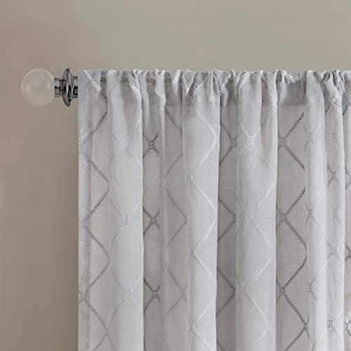 imageSheer Curtain Irina Embroidered Kitchen Transitional Fabric Sheers Single Curtain for Living Room Light Privacy Curtain Diffusing Sunlight 1Panel Pack 50quot x 95quot WhiteGrey