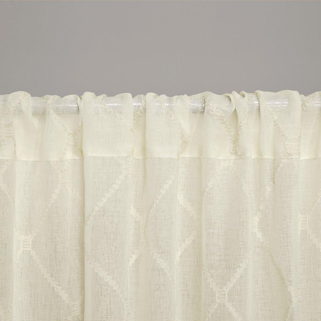 imageSheer Curtain Irina Embroidered Kitchen Transitional Fabric Sheers Single Curtain for Living Room Light Privacy Curtain Diffusing Sunlight 1Panel Pack 50quot x 95quot WhiteIvory