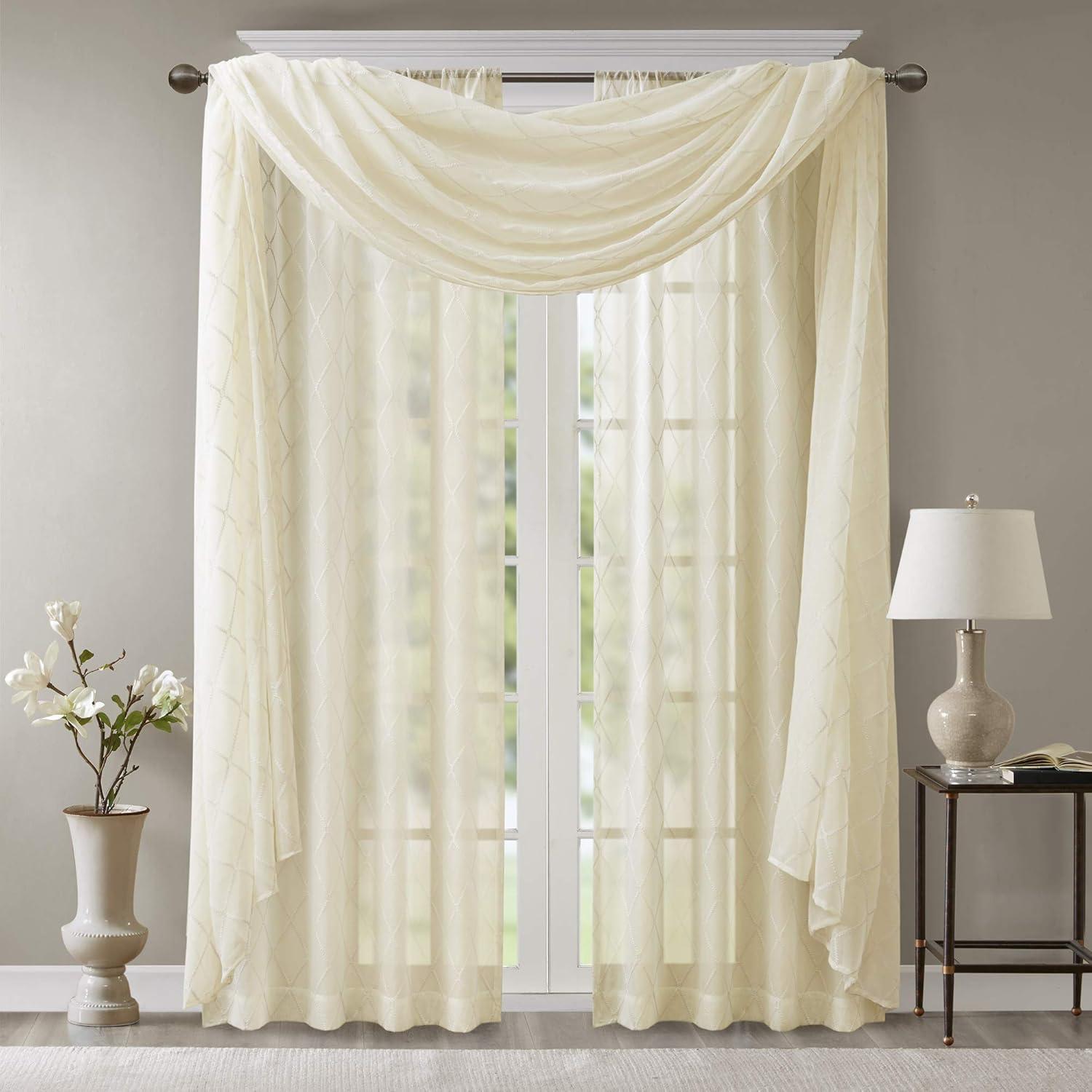 imageSheer Curtain Irina Embroidered Kitchen Transitional Fabric Sheers Single Curtain for Living Room Light Privacy Curtain Diffusing Sunlight 1Panel Pack 50quot x 95quot WhiteIvory