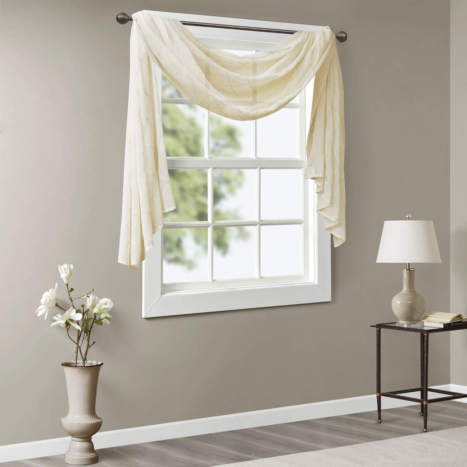 imageSheer Curtain Irina Embroidered Kitchen Transitional Fabric Sheers Single Curtain for Living Room Light Privacy Curtain Diffusing Sunlight 1Panel Pack 50quot x 95quot WhiteIvory