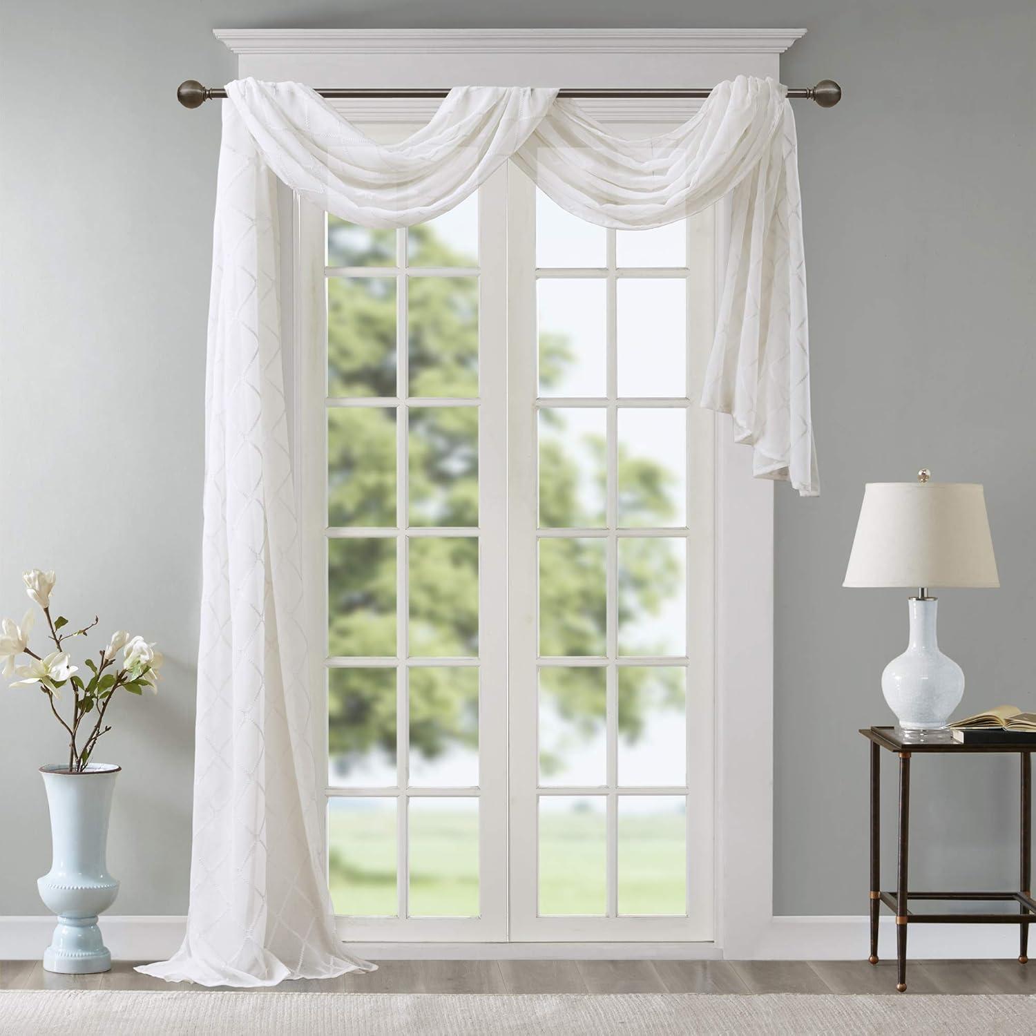imageSheer Curtain Irina Embroidered Kitchen Transitional Fabric Sheers Single Curtain for Living Room Light Privacy Curtain Diffusing Sunlight 1Panel Pack 50quot x 95quot WhiteWhite
