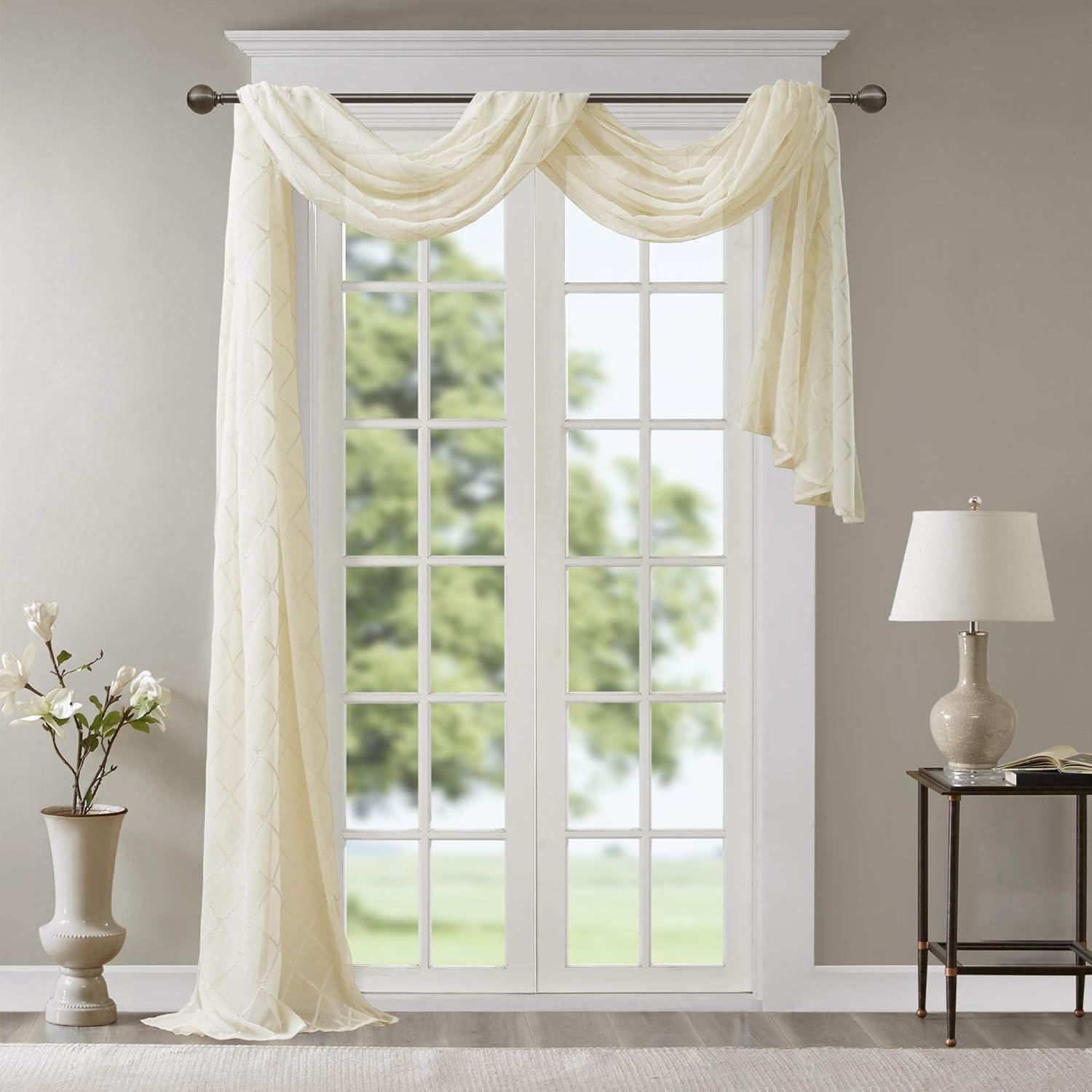 imageSheer Curtain Irina Embroidered Kitchen Transitional Fabric Sheers Single Curtain for Living Room Light Privacy Curtain Diffusing Sunlight 1Panel Pack 50quot x 95quot WhiteIvory