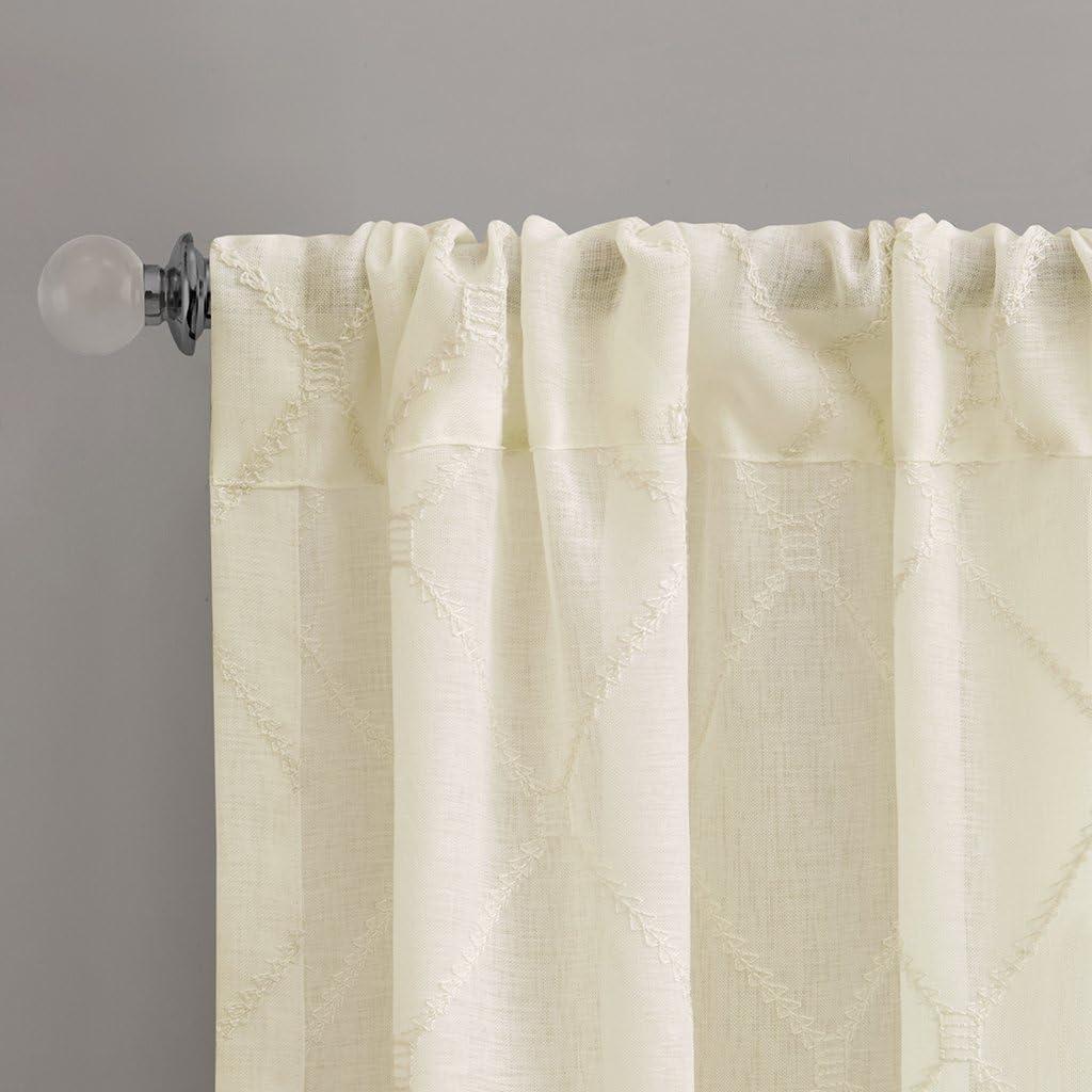 imageSheer Curtain Irina Embroidered Kitchen Transitional Fabric Sheers Single Curtain for Living Room Light Privacy Curtain Diffusing Sunlight 1Panel Pack 50quot x 95quot WhiteIvory