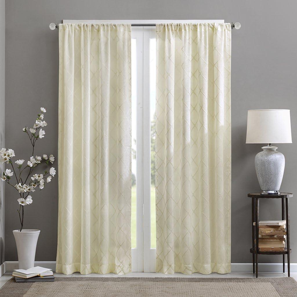 imageSheer Curtain Irina Embroidered Kitchen Transitional Fabric Sheers Single Curtain for Living Room Light Privacy Curtain Diffusing Sunlight 1Panel Pack 50quot x 95quot WhiteIvory