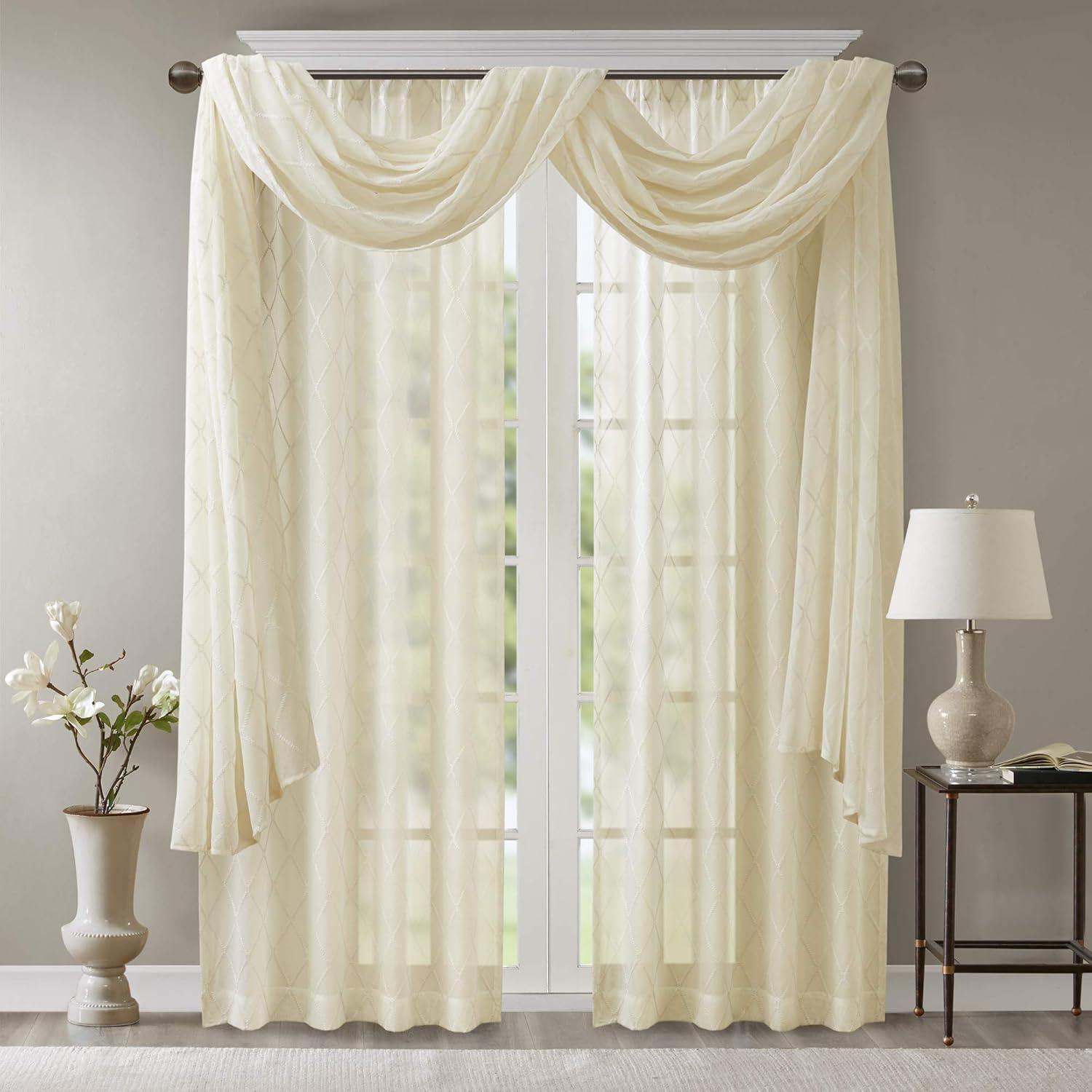 imageSheer Curtain Irina Embroidered Kitchen Transitional Fabric Sheers Single Curtain for Living Room Light Privacy Curtain Diffusing Sunlight 1Panel Pack 50quot x 95quot WhiteIvory