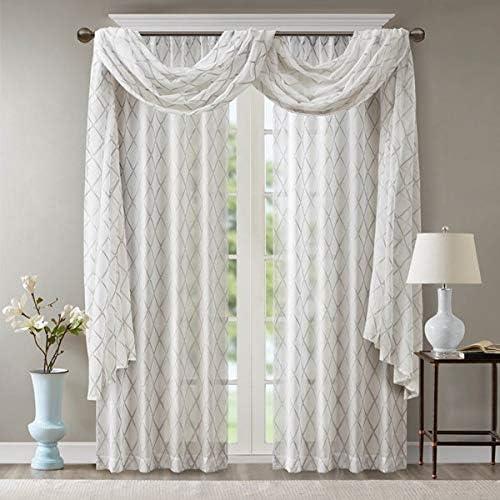 imageSheer Curtain Irina Embroidered Kitchen Transitional Fabric Sheers Single Curtain for Living Room Light Privacy Curtain Diffusing Sunlight 1Panel Pack 50quot x 95quot WhiteWhiteGrey